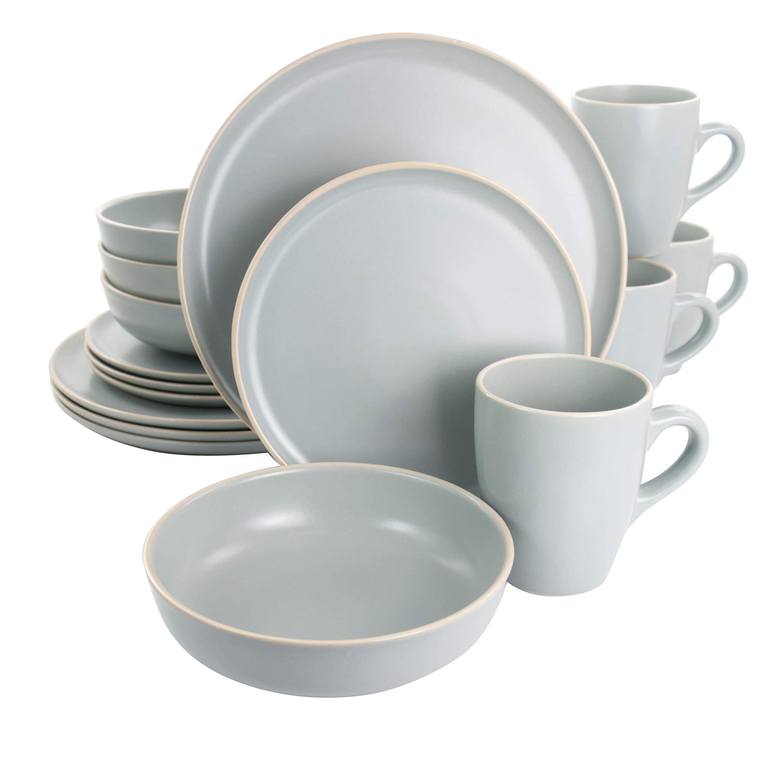 16-Piece Stoneware Dinnerware Set - Round Microwave & Dishwasher Safe Plates & Bowls in Elegant Grey for Casual Dining & Everyday Use