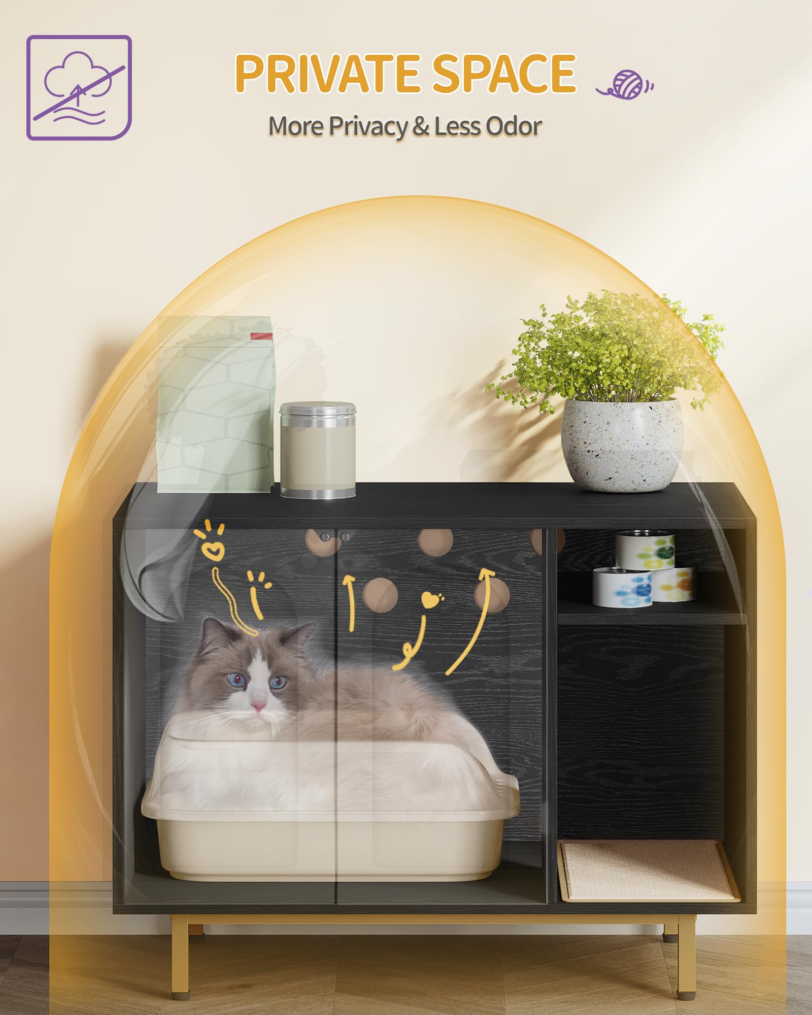 Hidden Cat Litter Box Furniture Enclosure - Wooden Pet House Side Table with Storage Cabinet, Modern Living Room & Bedroom Bench (31.5