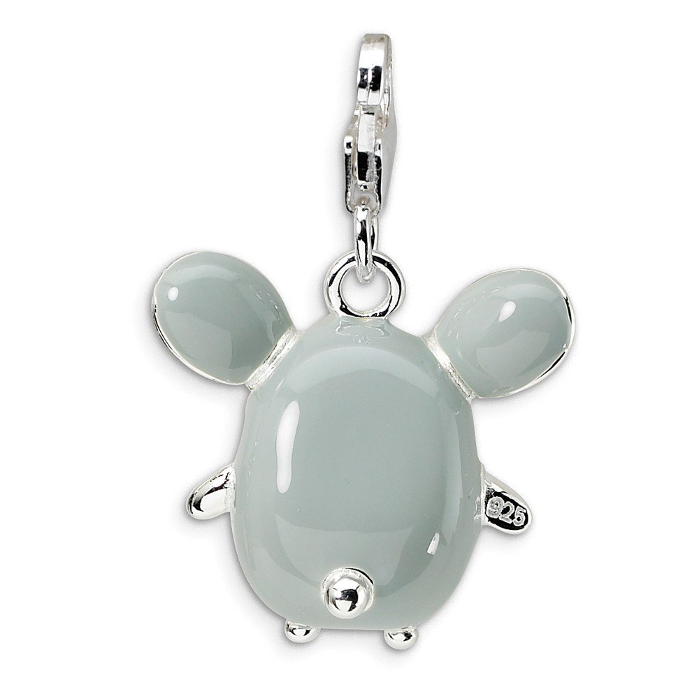 Sterling Silver 3D Enameled Grey Mouse Charm with Lobster Clasp - Perfect for Bracelets, Necklaces & Jewelry Making | Unique Animal Pendant Gift for Women & Men