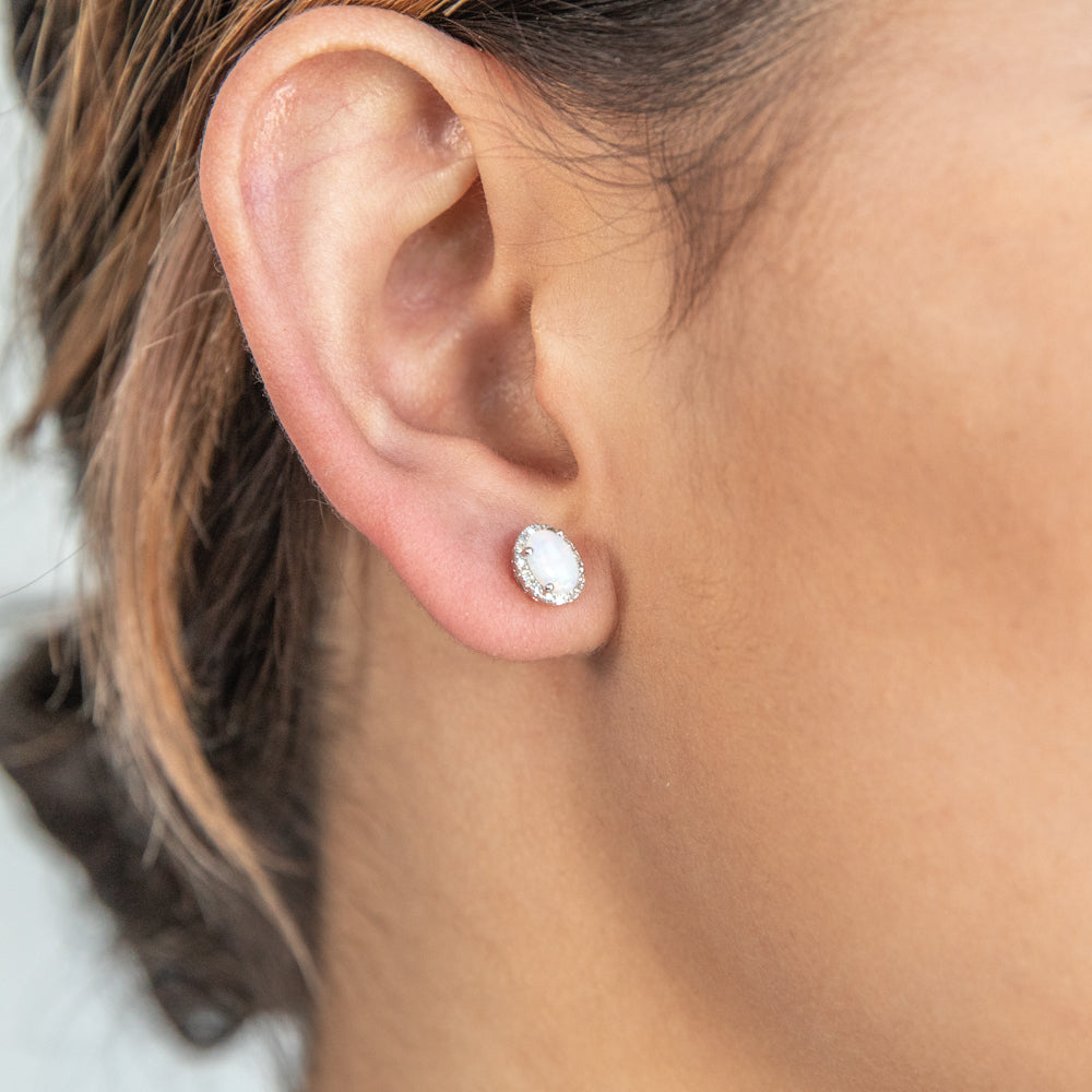 9ct White Gold 0.25ct Natural White Opal and Diamond Stud Earrings for Women - Elegant Gift for Birthday, Anniversary & Special Occasions