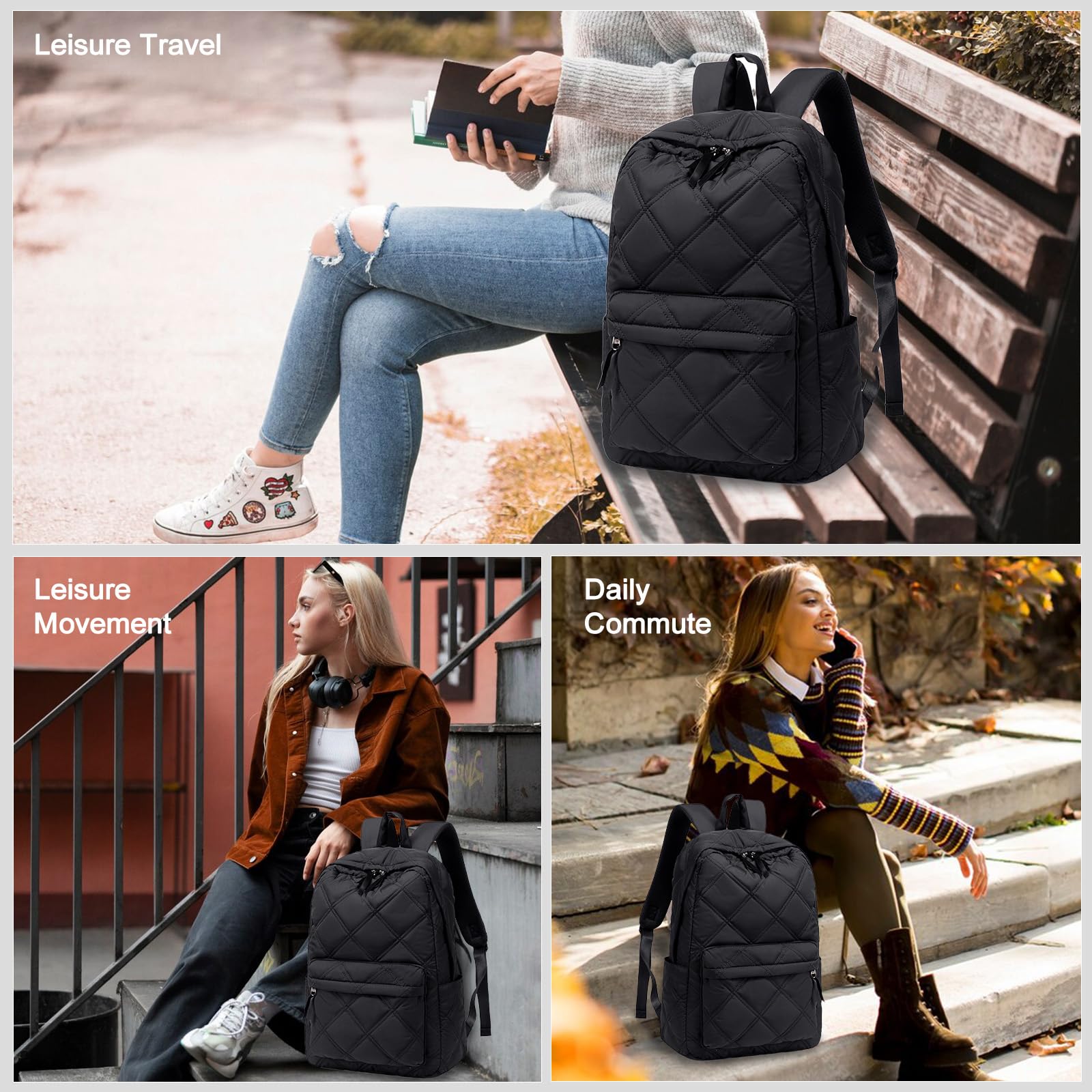CAMTOP Women's Travel Backpack - Lightweight Water-Resistant School Backpack for College, Work & Daily Commute - Durable Casual Daypack (Black) - Perfect for Business Trips, Campus Life & Outdoor Adventures