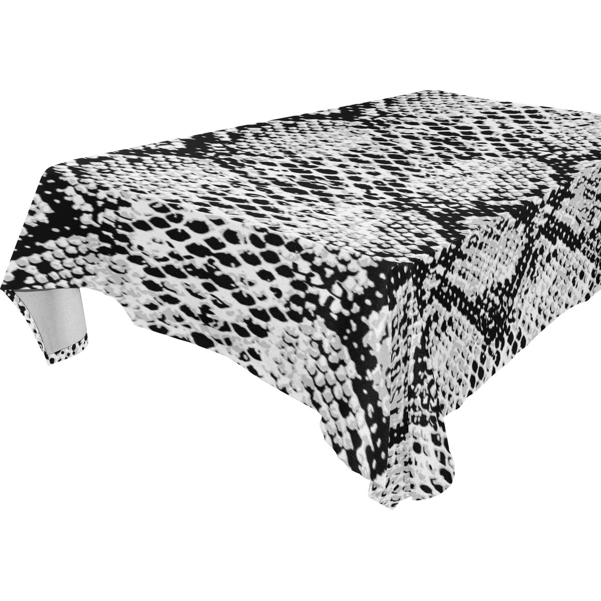 Snake Skin Pattern Black & White Tablecloth 60x120 Inches - Waterproof Wrinkle-Free Polyester Table Cover for Rectangle Tables - Washable Dining Table Protector for Kitchen, Party, Wedding & Event Decor