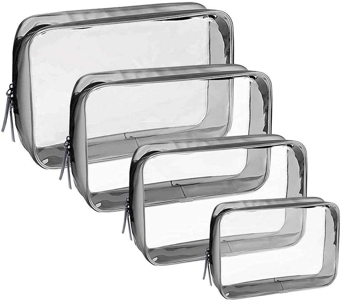 Clear Zipper Toiletry Bag - 4 Sizes, TSA Approved PVC Travel Cosmetic Organizer | Waterproof Transparent Makeup & Shower Bag for Women, Men & Kids | Perfect for Air Travel, Gym, Camping & Daily Use