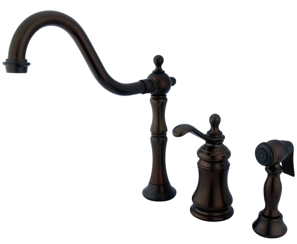 Kingston Brass KS7805TPLBS Templeton 8-Inch Widespread Kitchen Faucet with Brass Sprayer - Oil Rubbed Bronze Finish | Perfect for Farmhouse & Traditional Style Kitchens