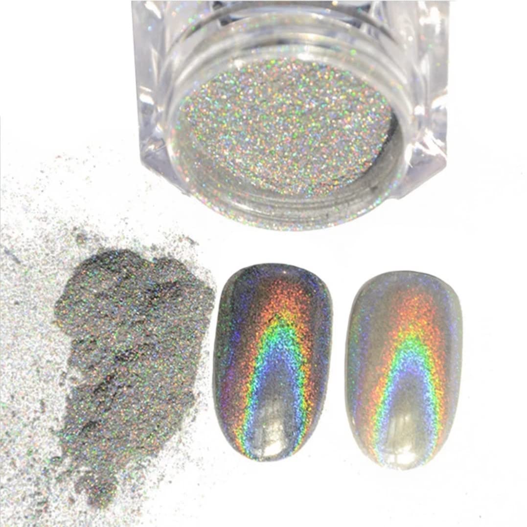 NAILSBAR Professional Holographic Laser Rainbow Nail Chrome Powder Dust - Metallic Pigments for Nail Art Decoration & Manicure - Perfect for Salon, Home DIY, and Special Occasion Nail Designs