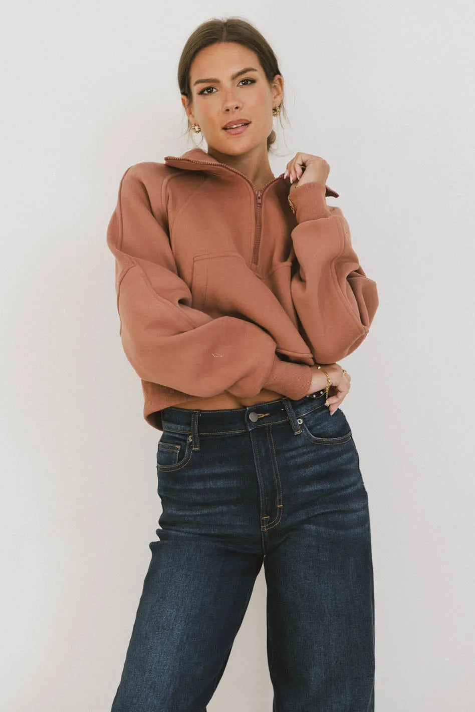 Alyssa Half Zip Sweatshirt in Brick Red | Cozy Pullover for Women | Perfect for Fall & Winter Layering | FINAL SALE