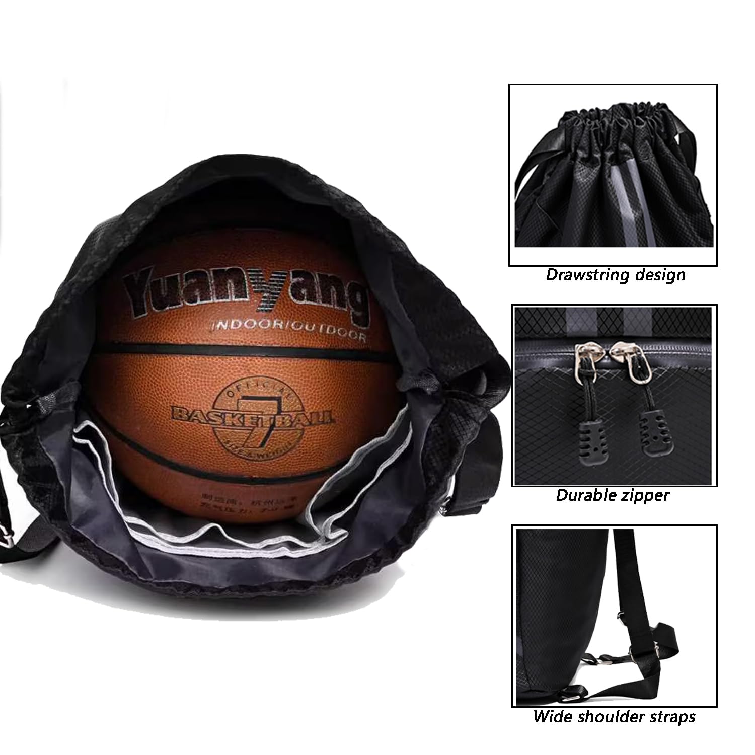 Waterproof Drawstring Gym Backpack with Shoe Compartment & Wet Pocket - 20L Lightweight Sports Bag for Men & Women - Perfect for Soccer, Basketball, Swimming, Beach, Travel & Workout (Black)