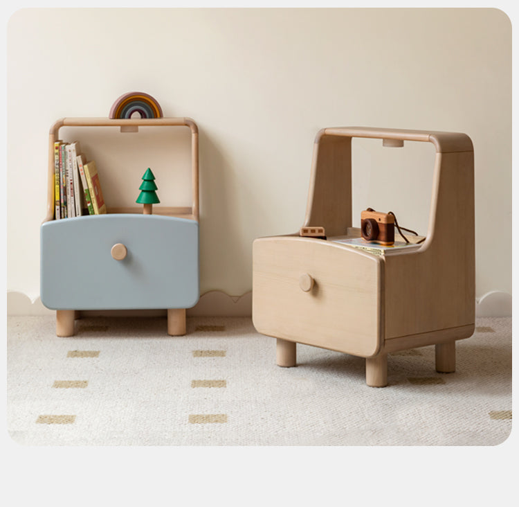 Solid Wood Nightstand with Built-in Night Light - Birch & Beech Wood Bedside Table for Bedroom, Living Room, or Nursery - Modern & Functional Furniture for Small Spaces