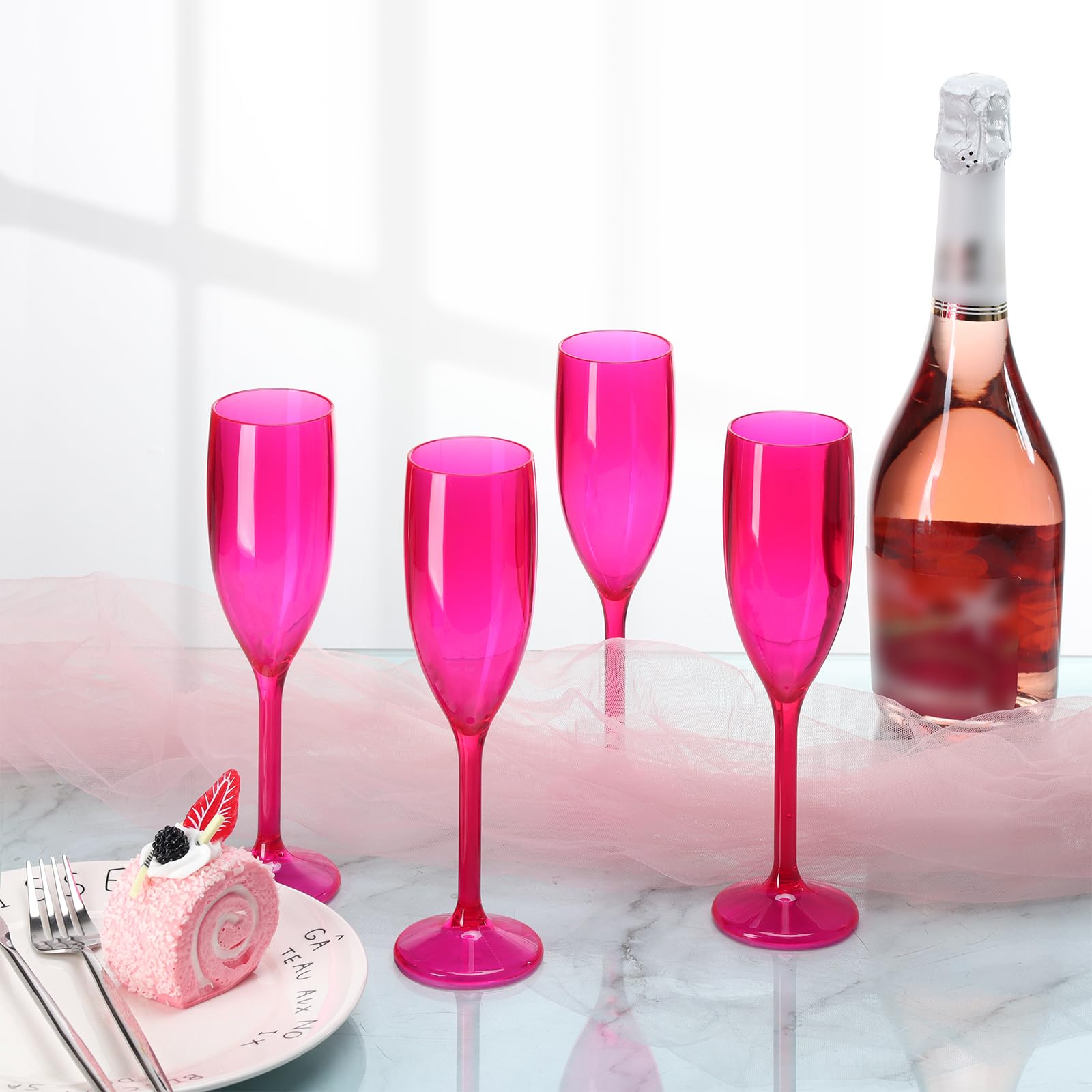 Elegant Acrylic Champagne Flutes - Unbreakable Plastic Champagne Glasses for Wedding Toasts, Bridal Showers & Bachelorette Parties (Set of 24, Hot Pink) - Perfect for Celebrations, Receptions & Special Events