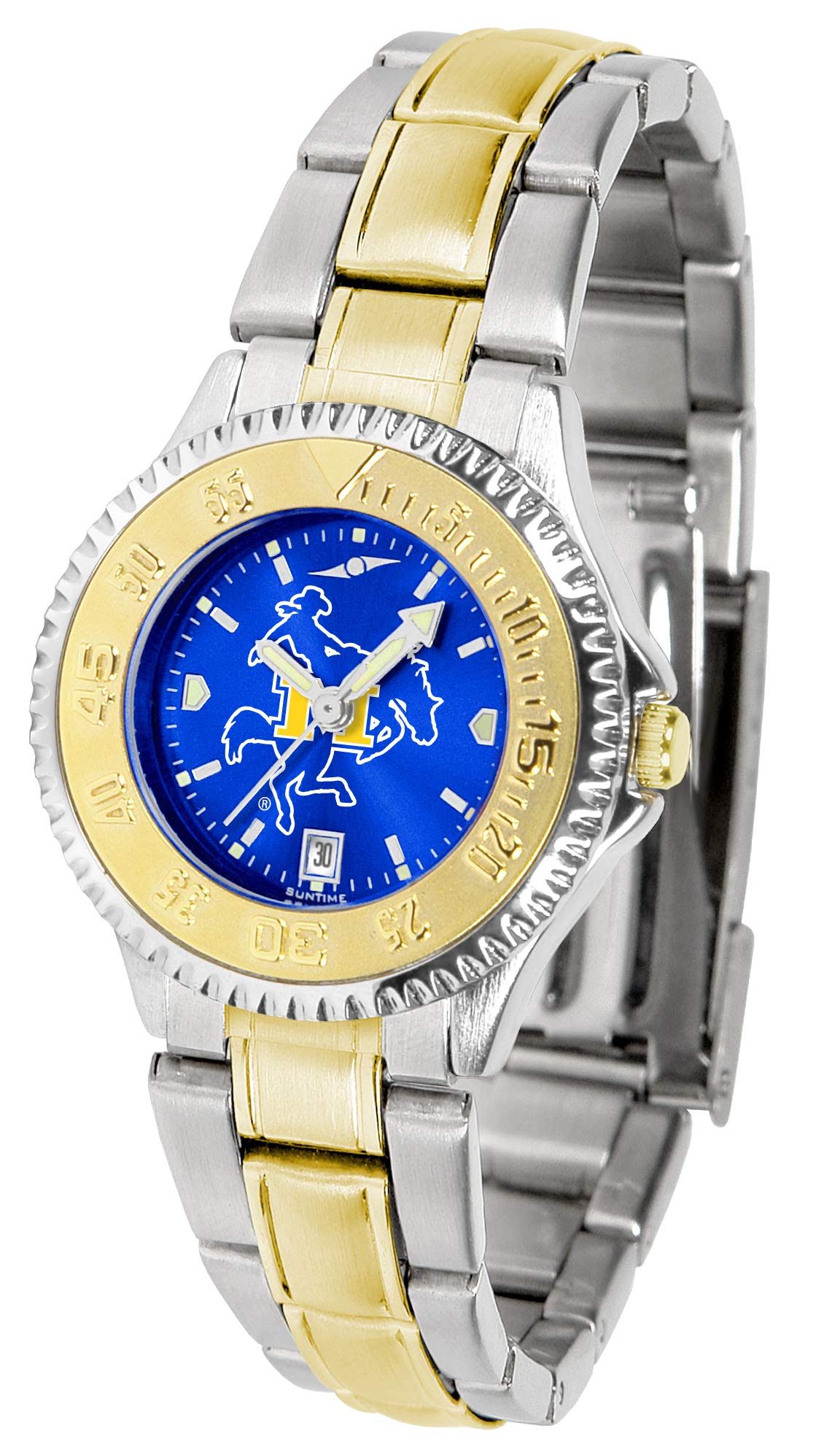 Sun Time McNeese State Cowboys Women's Competitor Two-Tone Anochrome Watch - Stainless Steel Band - Perfect for Game Days, Sports Events & Everyday Wear