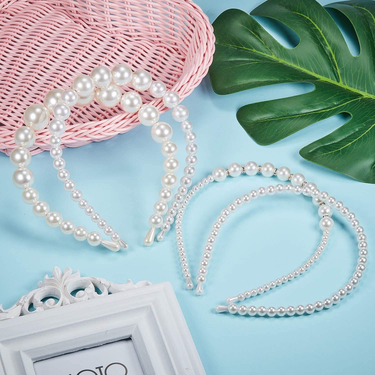 BELICIA 4-Piece Pearl Headbands for Women - White Faux Pearl Rhinestone Hairbands, Bridal Hair Hoops & Wedding Hair Accessories for Girls (Style Set 1) - Perfect for Weddings, Parties & Special Occasions