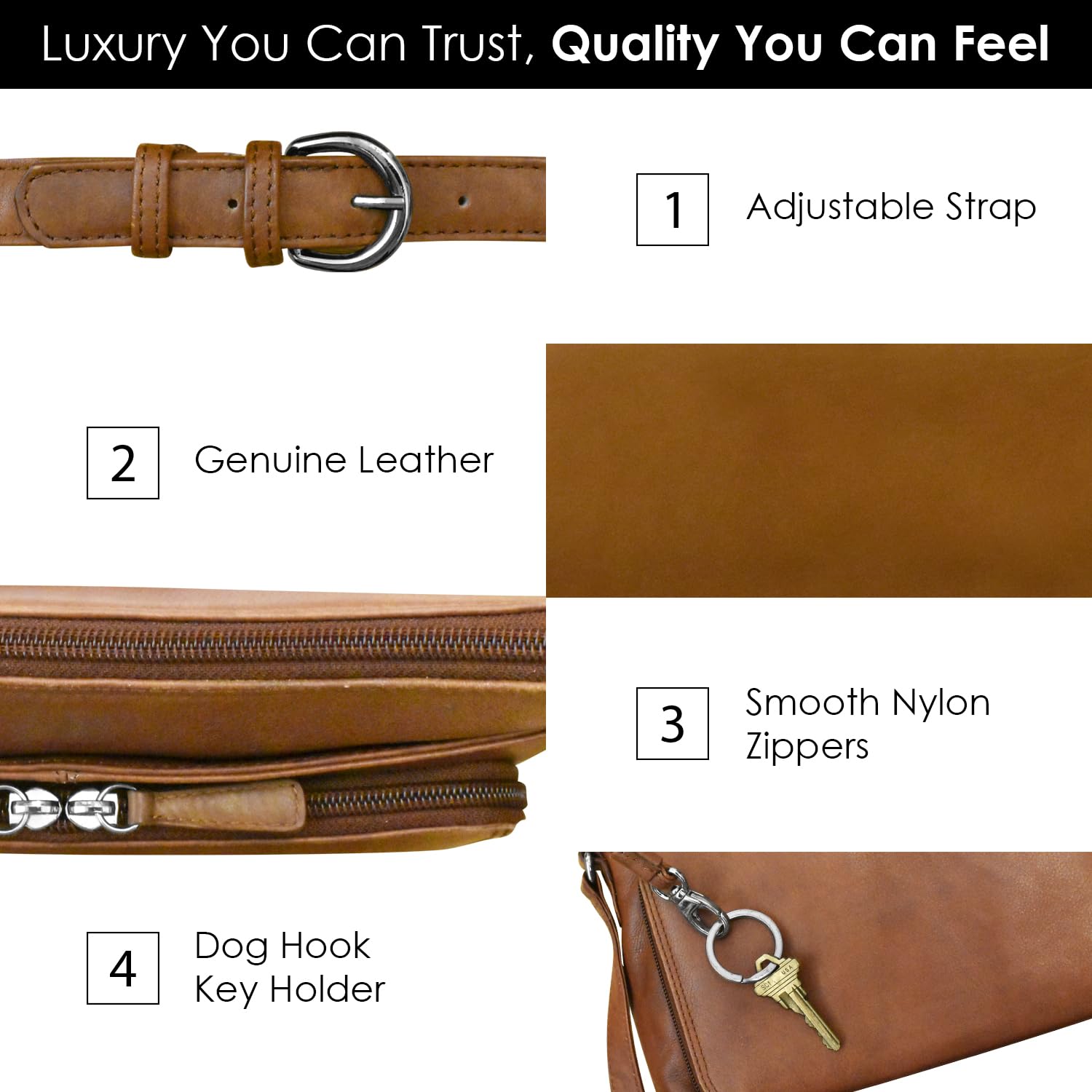 Premium Genuine Leather Crossbody Bag for Women - RFID Blocking Shoulder Purse with Adjustable Strap | Ideal for Travel, Work & Everyday Use | New York Style Handbag Organizer