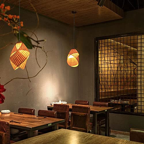 Japanese Bamboo Rattan Chandelier - Handwoven Wicker Pendant Light with E27 Socket for Kitchen Island, Bedroom, Dining Room & Living Room Ceiling Lighting | Natural Boho Decor for Farmhouse, Coastal & Modern Interiors