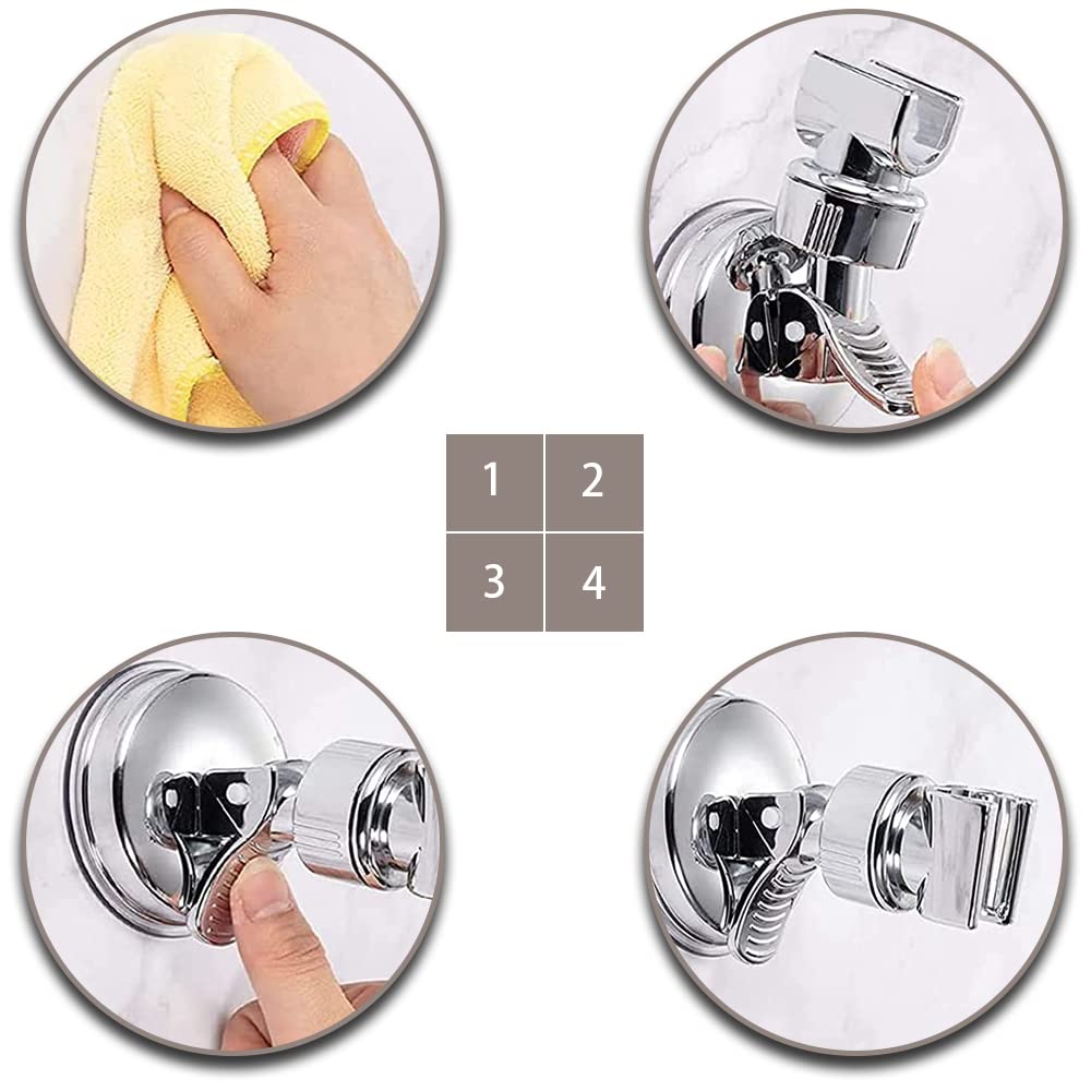 2 Pack Adjustable Suction Cup Shower Head Holder - No Drill Chrome Polished Shower Bracket Mount for Most Handheld Shower Sprayers | Perfect for Bathroom, RV, and Apartment Use