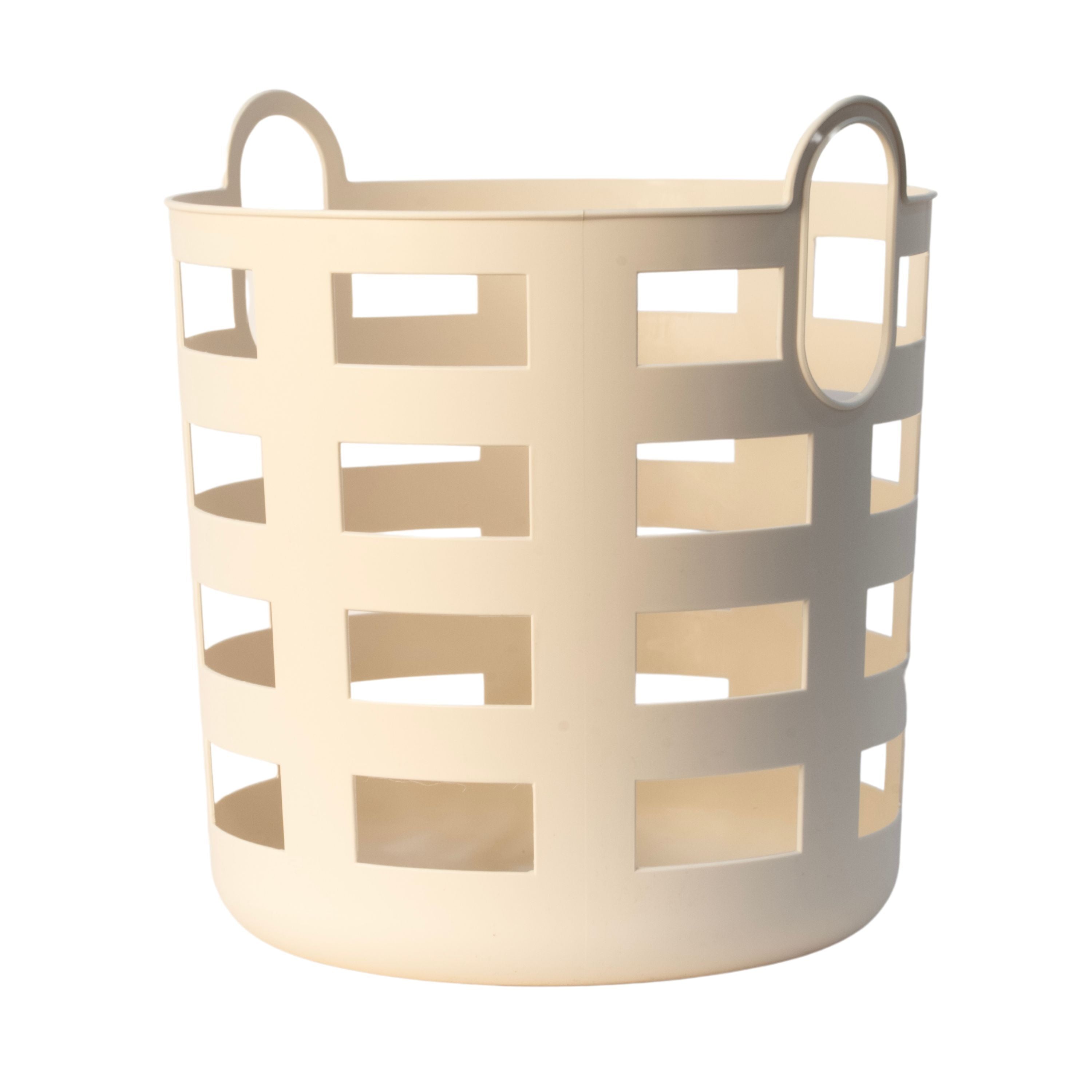ENKEL STUDIO Large Woven Storage and Laundry Basket Set of 2 - Sand Color Foldable Fabric Hamper for Bedroom, Bathroom & Nursery Organization - Perfect for Clothes, Toys & Home Essentials