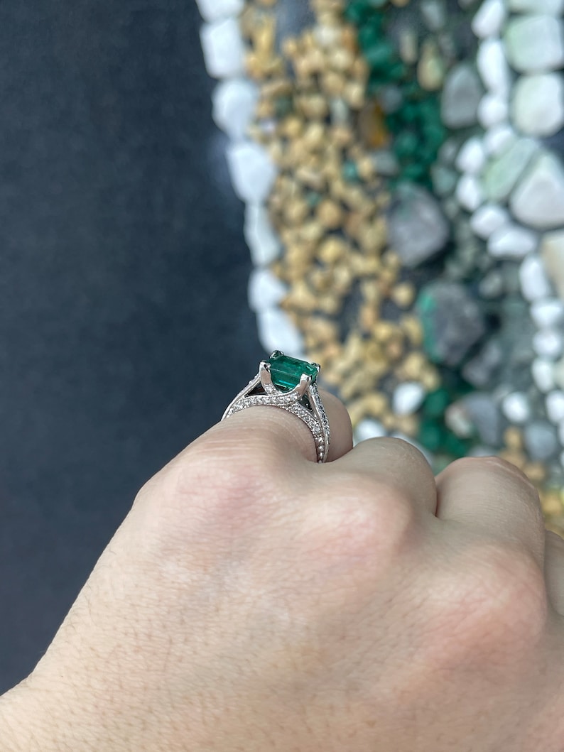 2.89tcw 14K White Gold Alpine Green Emerald Cut Diamond Engagement Ring for Women - Elegant Wedding Band, Anniversary Gift & Proposal Jewelry