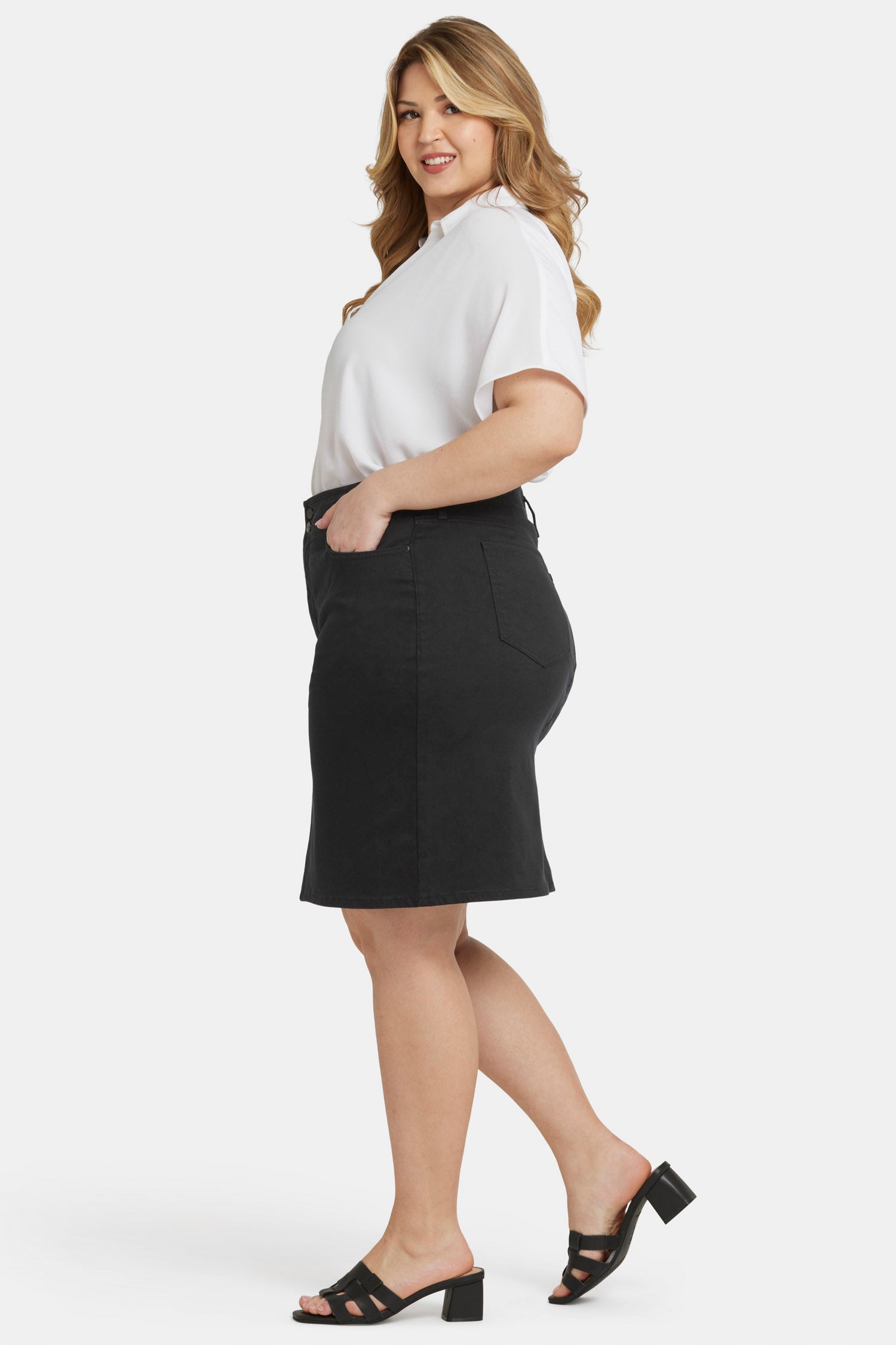 Plus Size High Waist Black Skirt for Women - Comfortable Stretchy Midi Pencil Skirt for Office, Party & Casual Wear