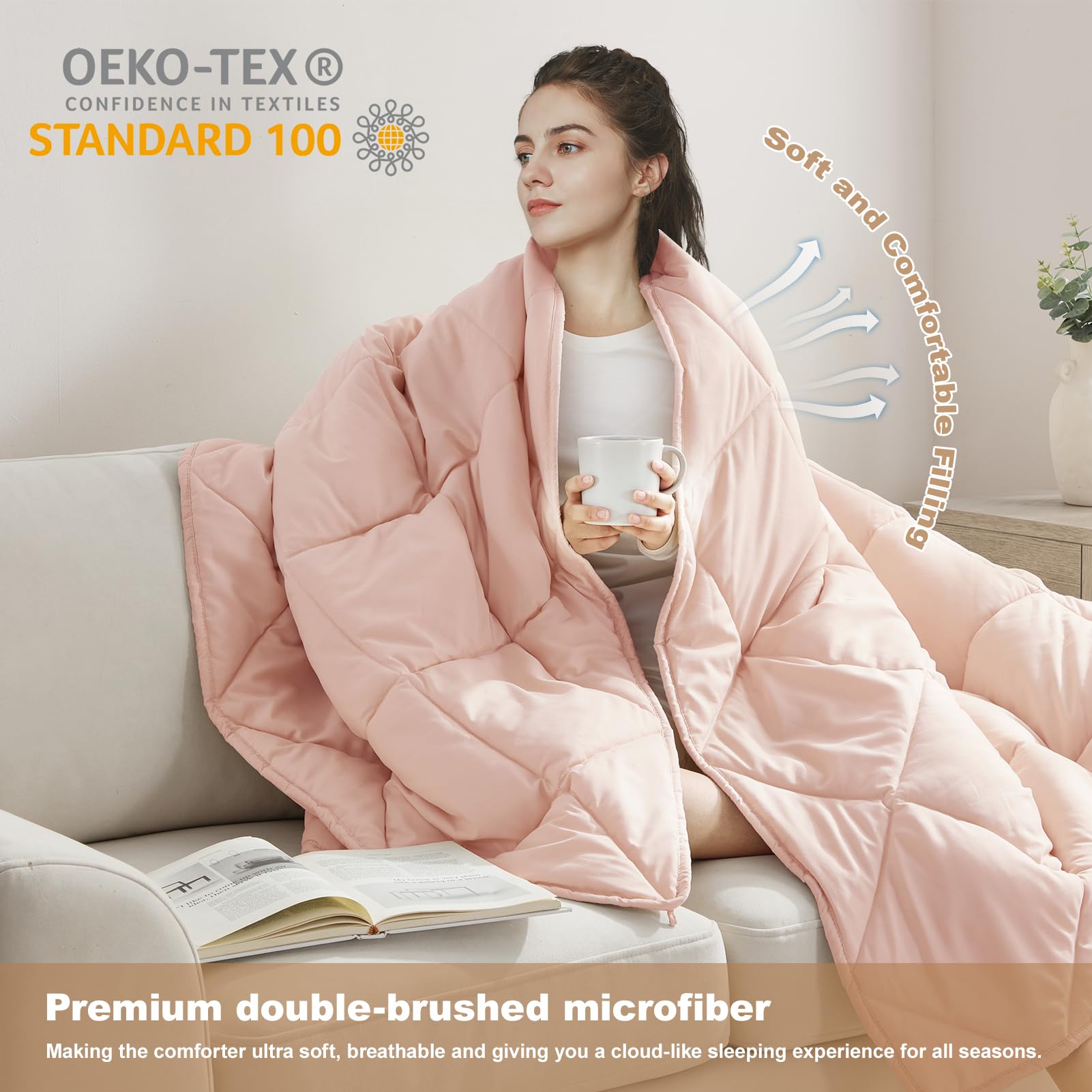 Homelike Moment King Size Pink Down Alternative Duvet Insert - Lightweight Soft Quilted Comforter for All Seasons with Corner Tabs | Bedroom Decor, Guest Room Essentials, Cozy Home Upgrade