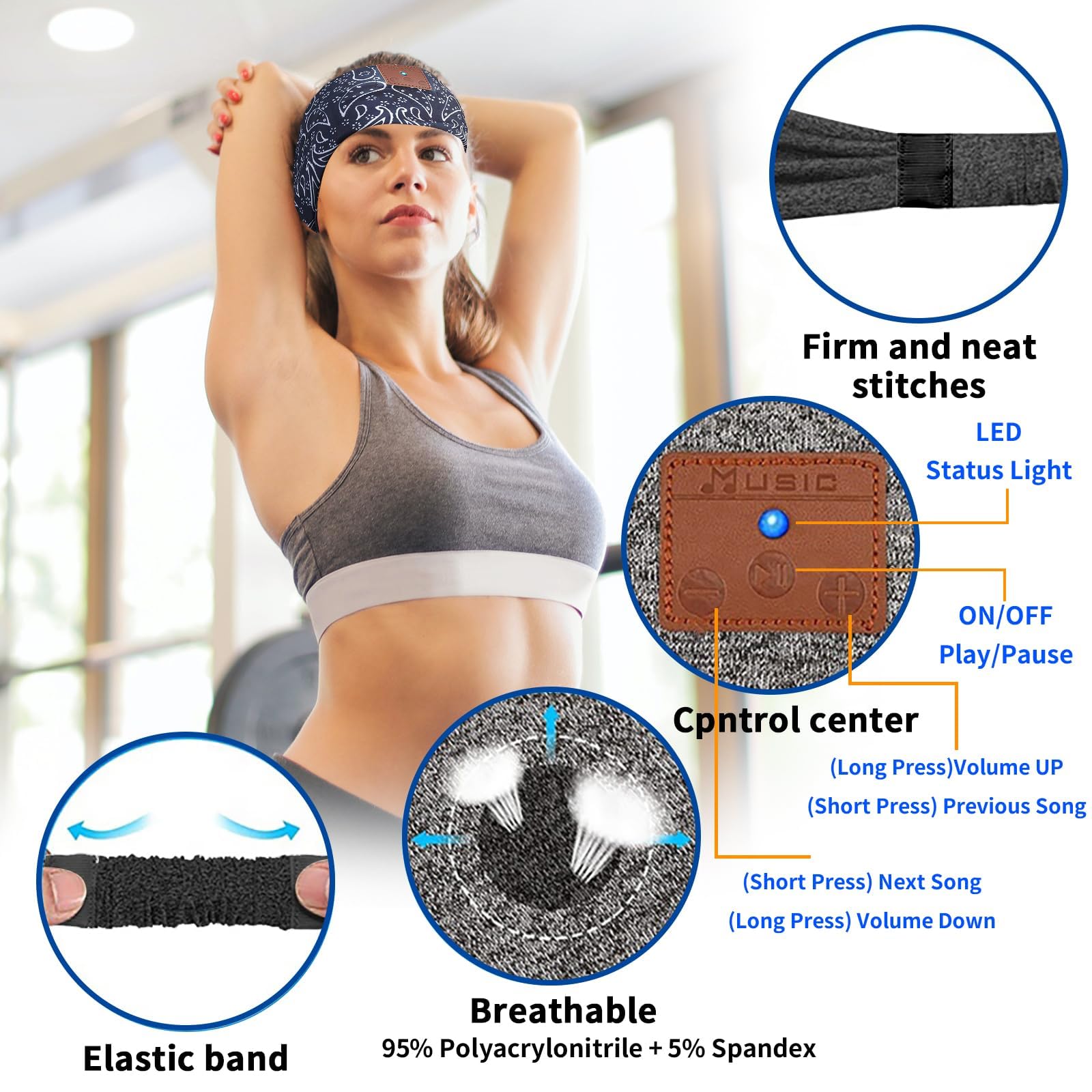 4-in-1 Bluetooth Sleep Headphones with Ultra-Thin Speakers - Wireless Sports Headband & Sleep Mask for Side Sleepers - Comfortable Workout & Night Use Headphones for Women & Men (Dark Blue) - Perfect for Gym, Running, Yoga, Travel & Relaxation