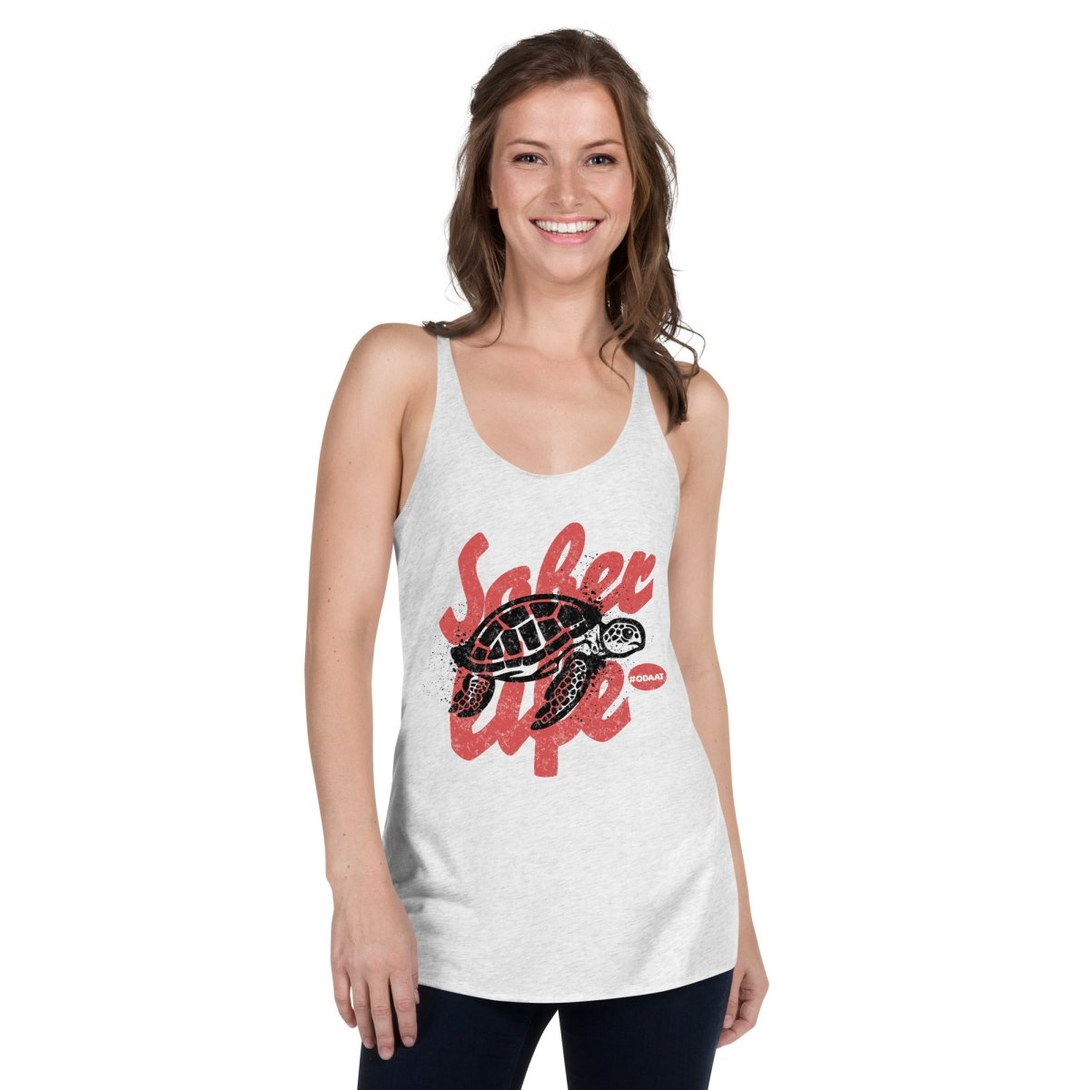 Sober Life Turtle Motivational Racerback Tank Top for Women - Inspirational Workout & Gym Apparel for Recovery Support