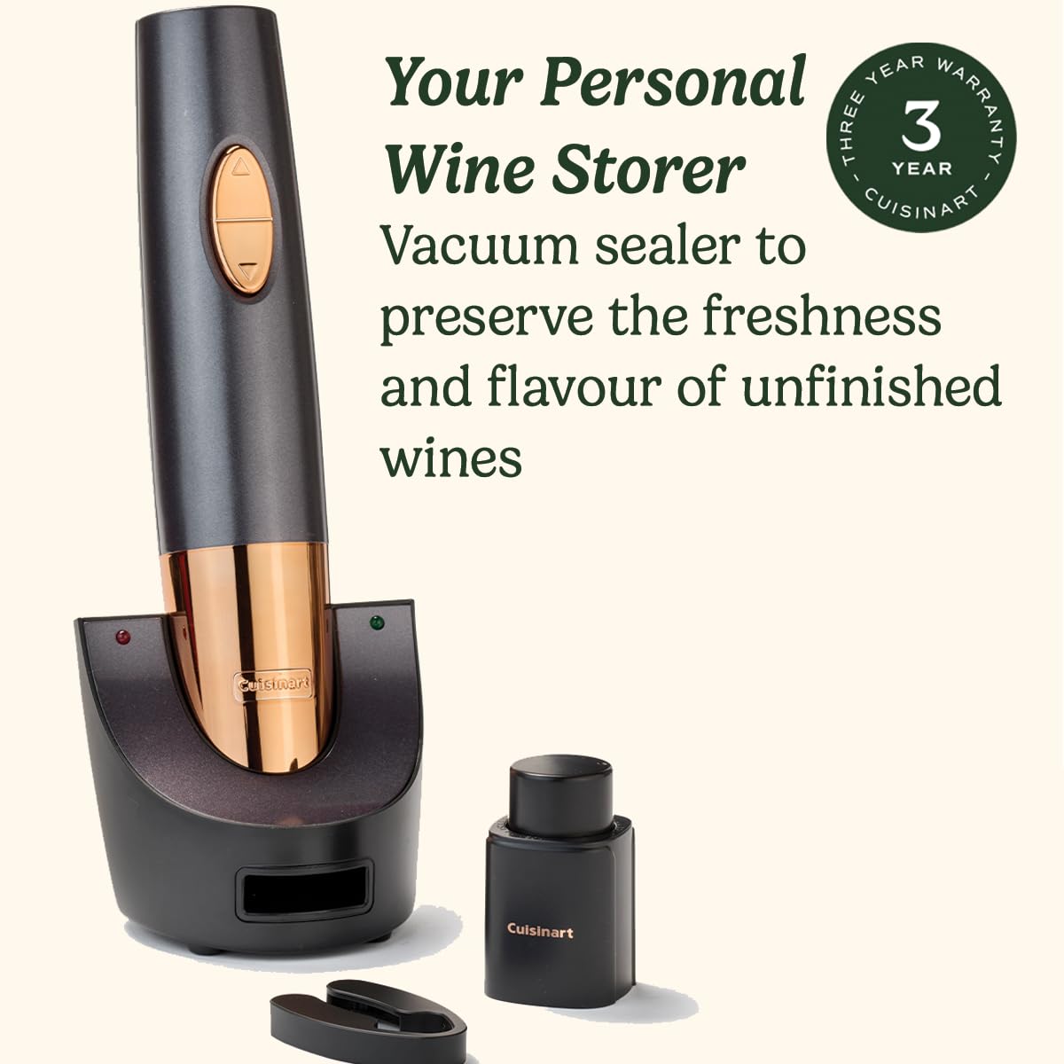 Cuisinart Rechargeable Automatic Wine Opener with Vacuum Sealer - Electric Corkscrew Bottle Opener with Foil Cutter | 8-Hour Battery Life for 80 Bottles | Perfect Gift for Wine Lovers | Ideal for Dinner Parties, Weddings & Home Bars