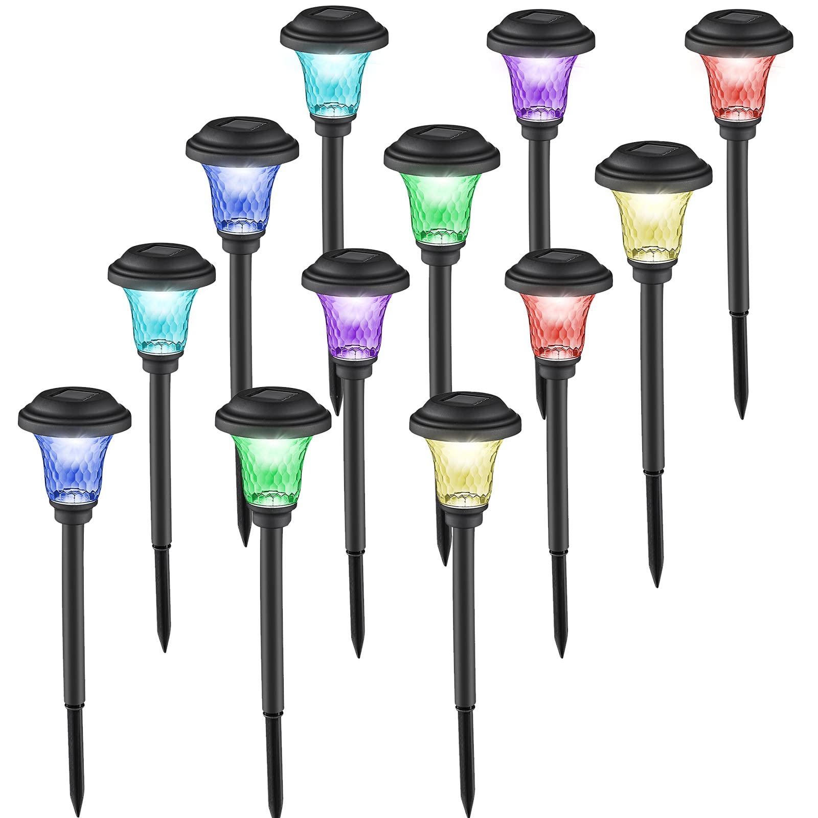 HiSolar 12 Pack Waterproof Solar Pathway Lights - Color Changing LED Landscape Lighting for Garden, Patio & Yard