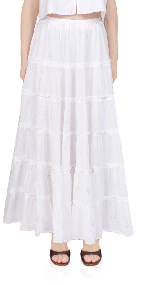 Coralie Embroidered Floral Skirt for Women - Elegant White Summer Skirt with Handcrafted Details | Perfect for Beach Vacations, Garden Parties & Boho Fashion Outfits