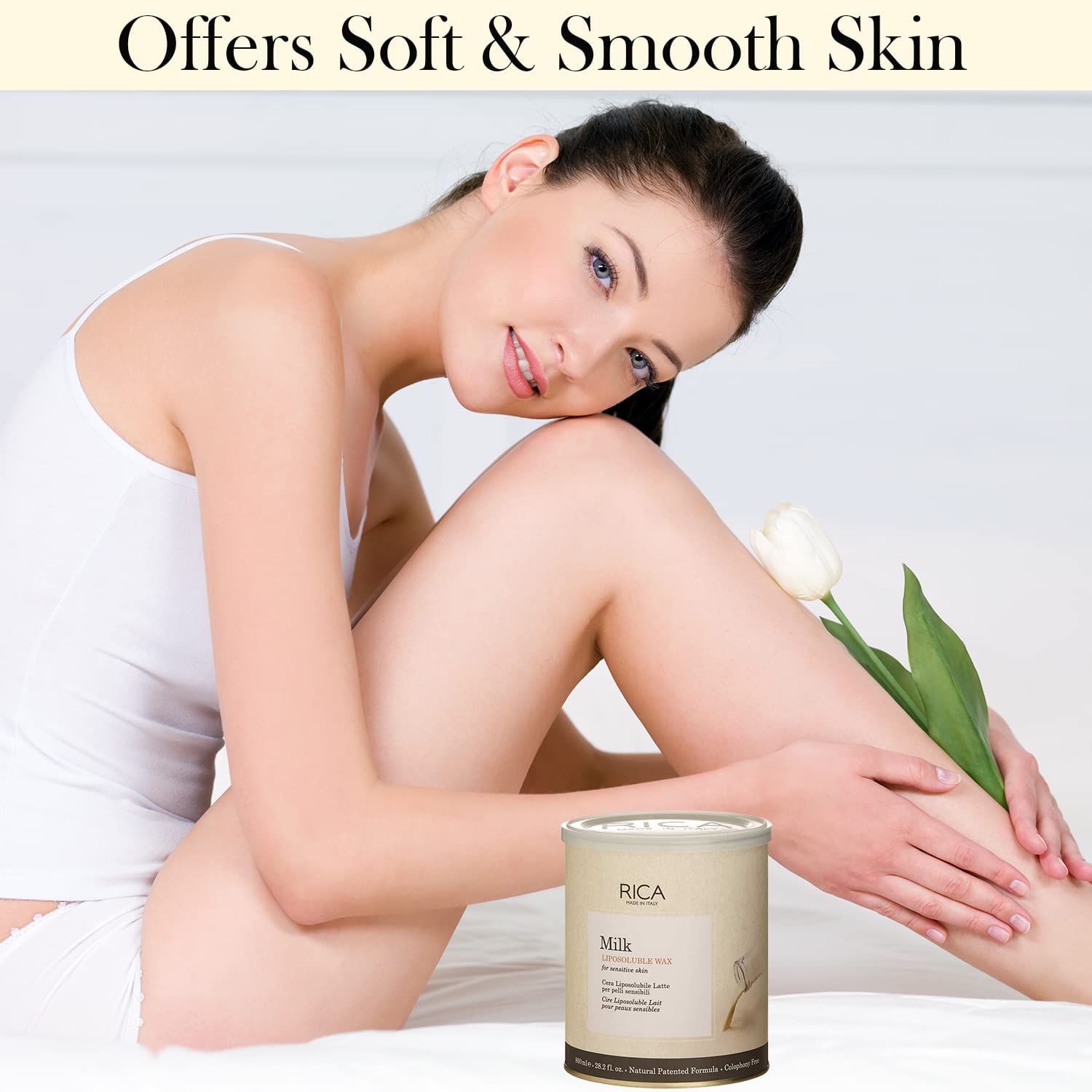 RICA Milk Liposoluble Hard Wax for Women - Sensitive Skin Friendly, 800ml - Painless Hair Removal for Legs, Arms, Bikini & Face at Home