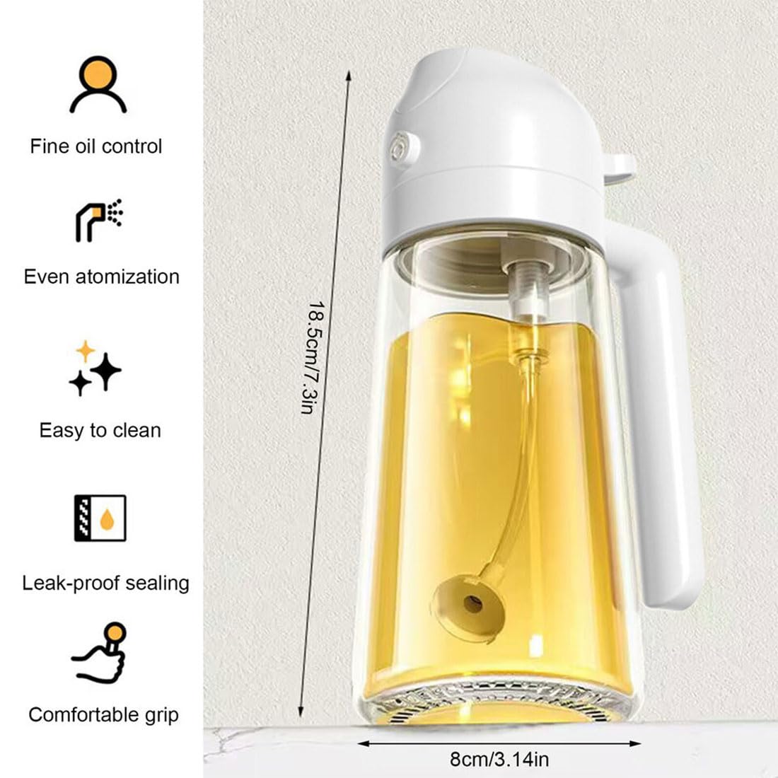 2 in 1 Glass Oil Dispenser and Sprayer Bottle - 16oz Kitchen Oil Sprayer for Olive, Coconut & Cooking Oils - Perfect for Salad Dressing, Frying & Baking (White)