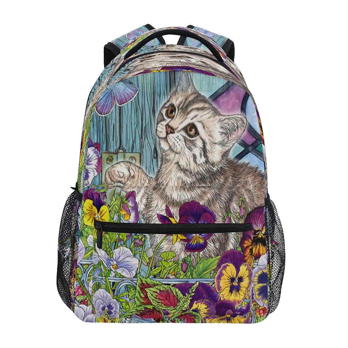 ATTX Waterproof Cat Butterfly Morning Glory Backpack - Unisex Travel & School Daypack for Women, Men, Teens - Perfect for Hiking, Commuting & College Campus Use