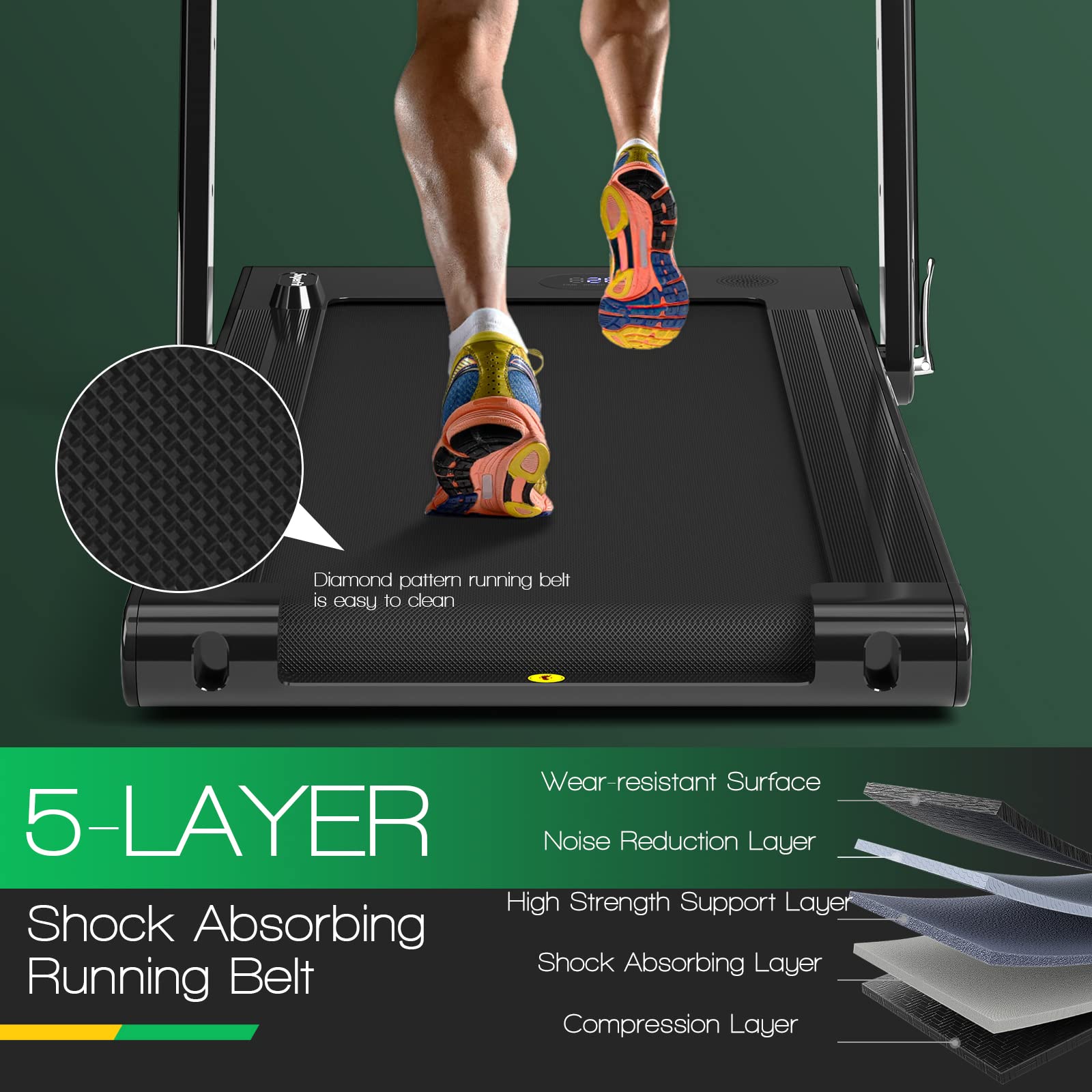 GYMAX Folding Treadmill with Smart APP Control - Portable Running Machine for Home Gym, Small Apartment - LED Display & Adjustable Device Holder - Perfect for Cardio Workouts, Indoor Running & Home Fitness Training