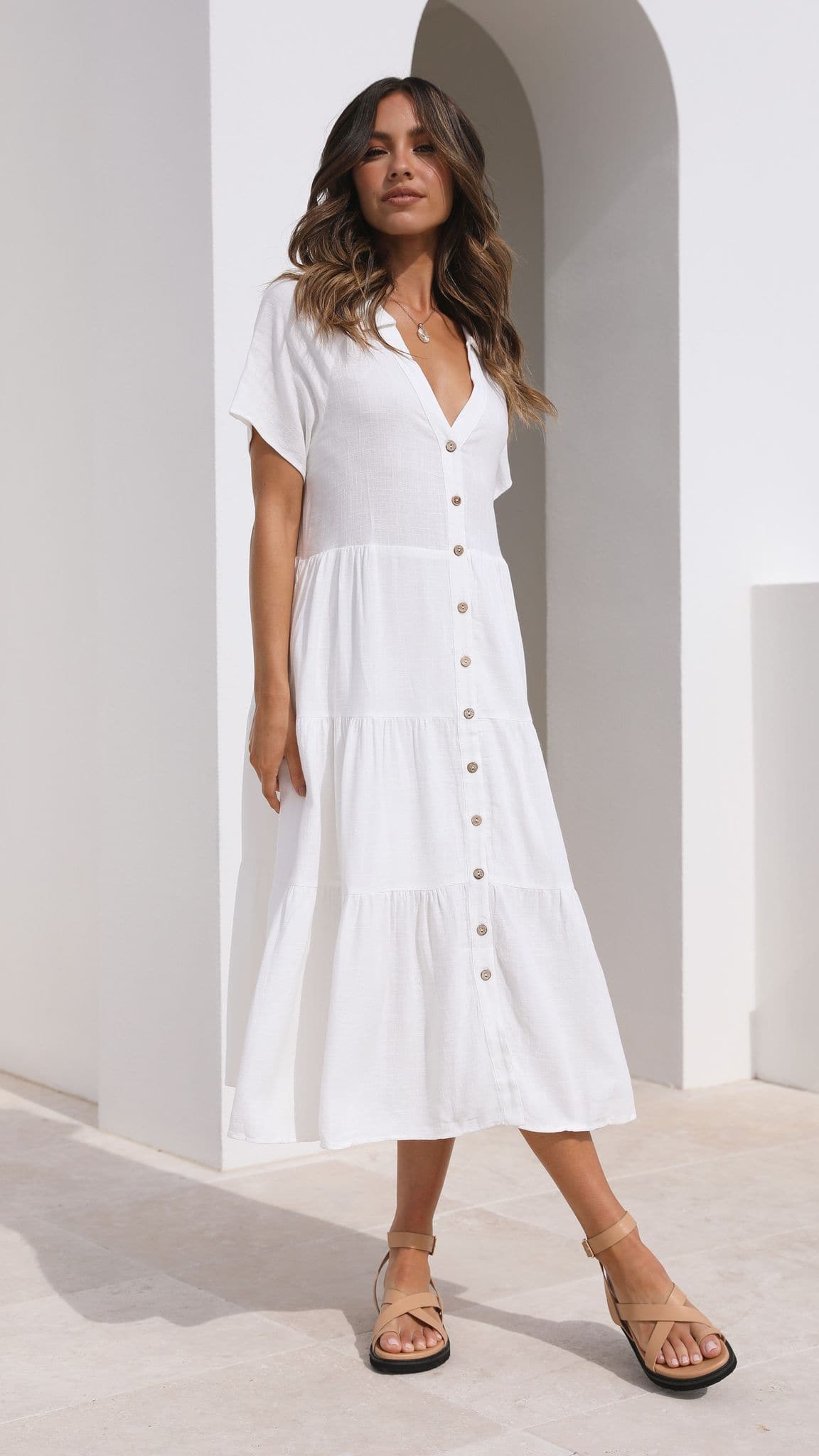 Kimberly Midi Dress - Elegant White Flowy Dress for Women | Perfect for Weddings, Parties & Summer Outfits