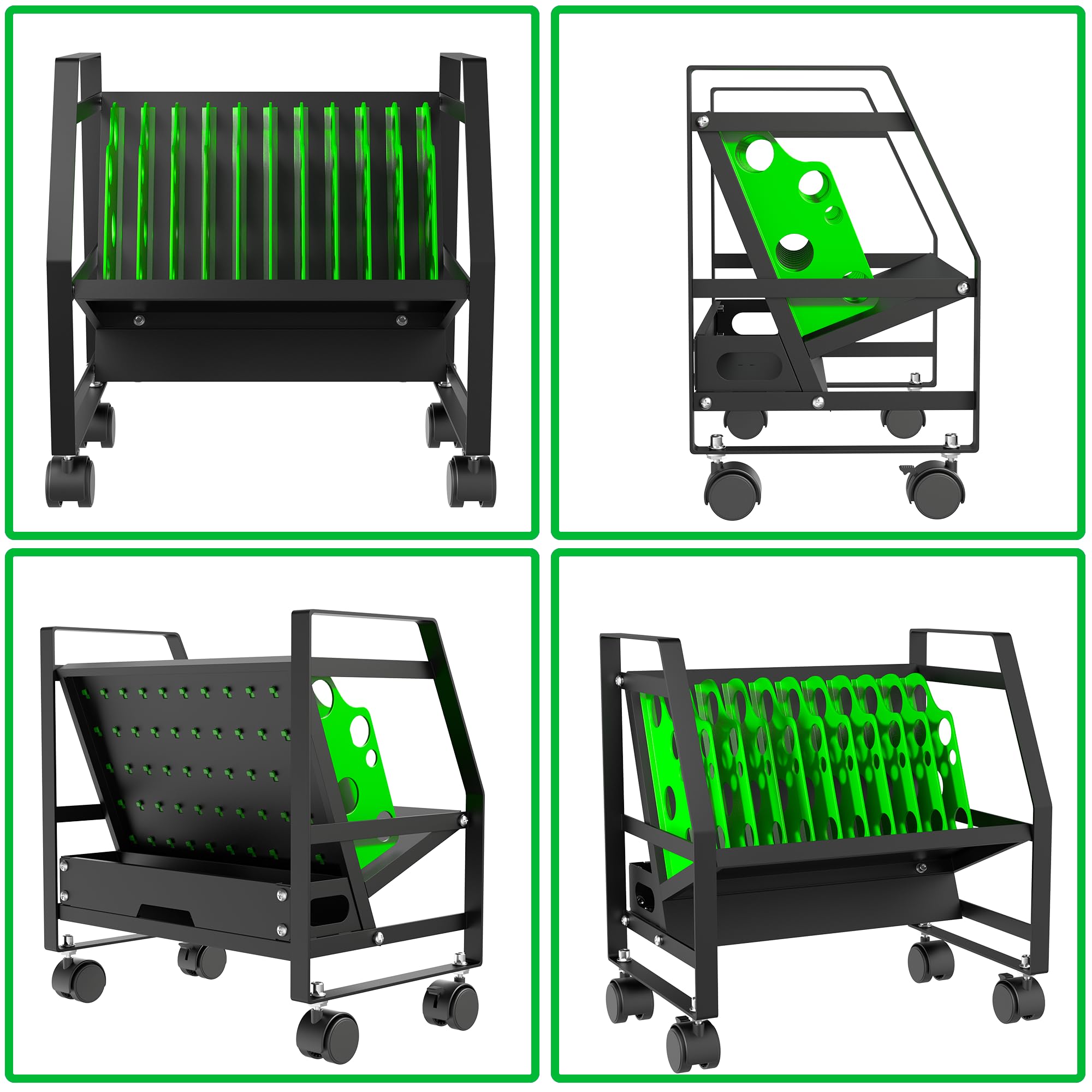 10-Device Green Mobile Charging Station Cart with Removable Dividers & Cable Management - Perfect for iPads, Chromebooks, Tablets & Laptops - Ideal for Office, Classroom, and Home Use