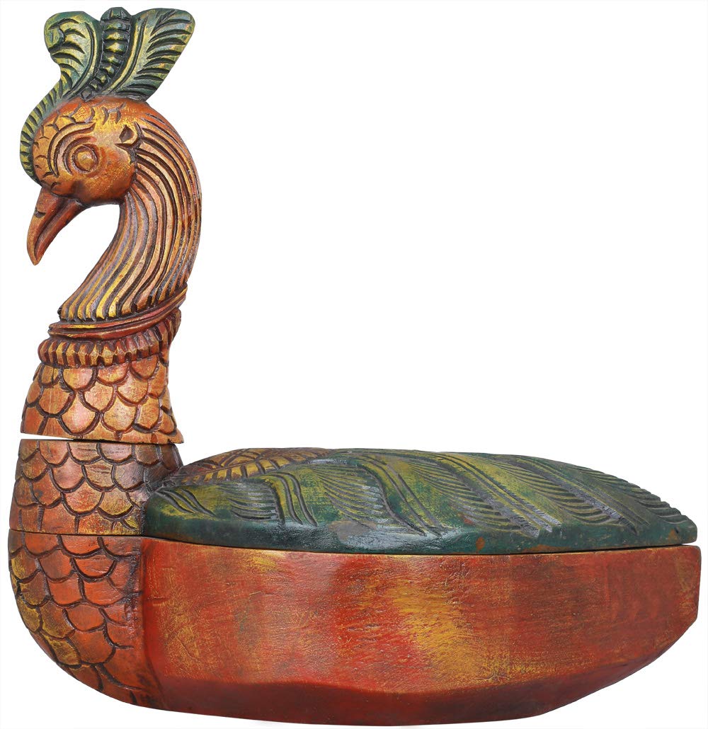Exotic India Decorative Peacock Jewelry Box - Handcrafted Multicolor Storage Case for Jewelry, Rings & Trinkets | Perfect for Home Décor, Gift Giving & Indian-Themed Weddings
