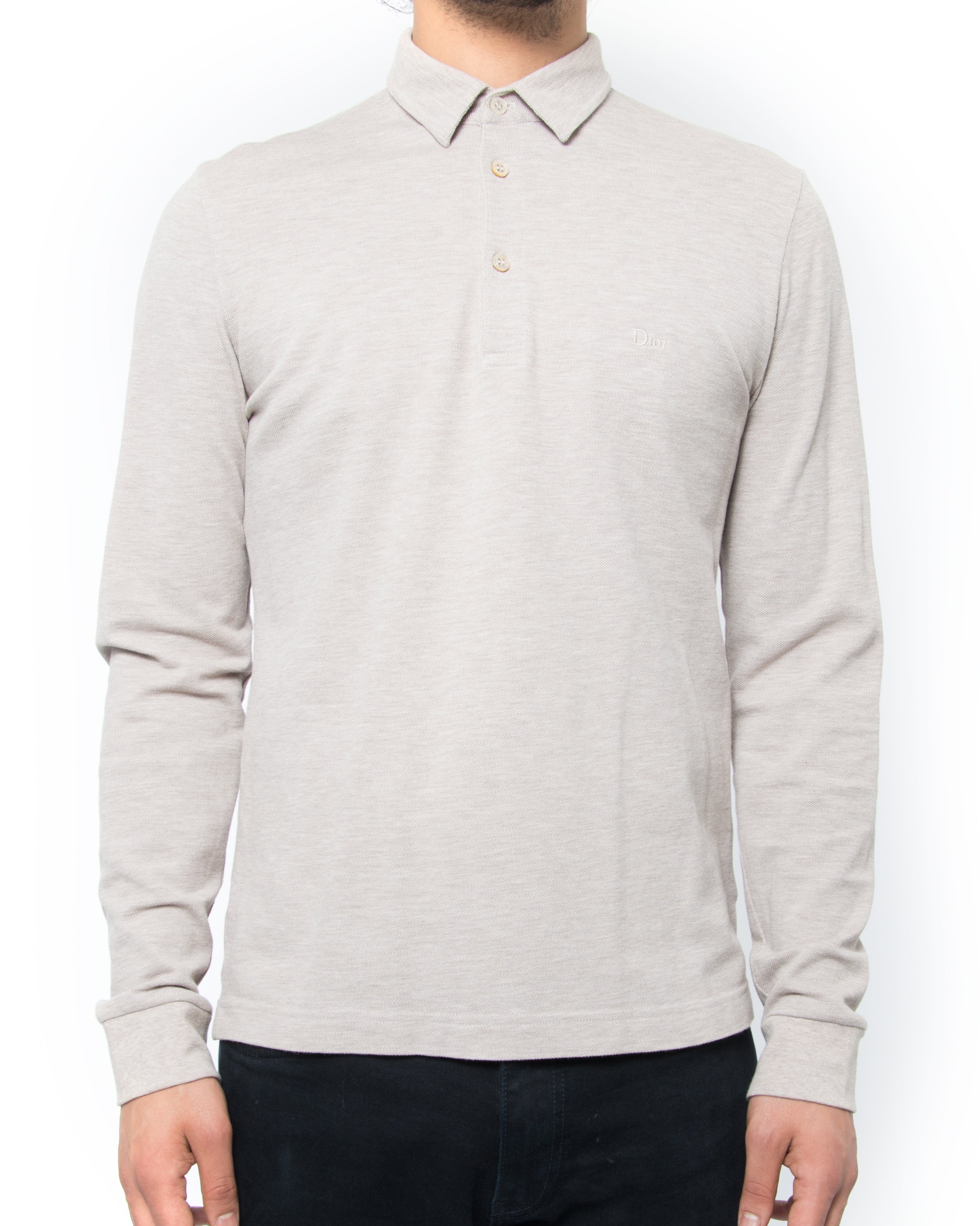 Dior Homme Light Beige Long Sleeve Polo Shirt for Men | Premium Cotton Casual Shirt | Perfect for Business, Office & Smart Casual Outfits
