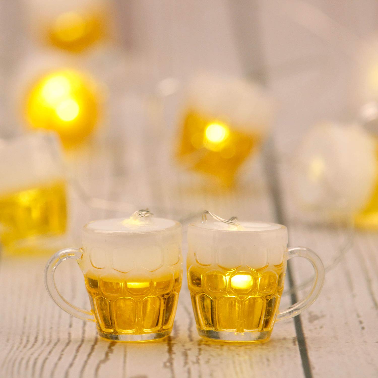Christmas LED String Lights with Remote & Timer - USB/Battery Powered Indoor Fairy Lights for Holiday Decor, 15 Beer Mug Shaped Bulbs - Perfect for Christmas Tree, Home Party, Thanksgiving & Winter Decorations