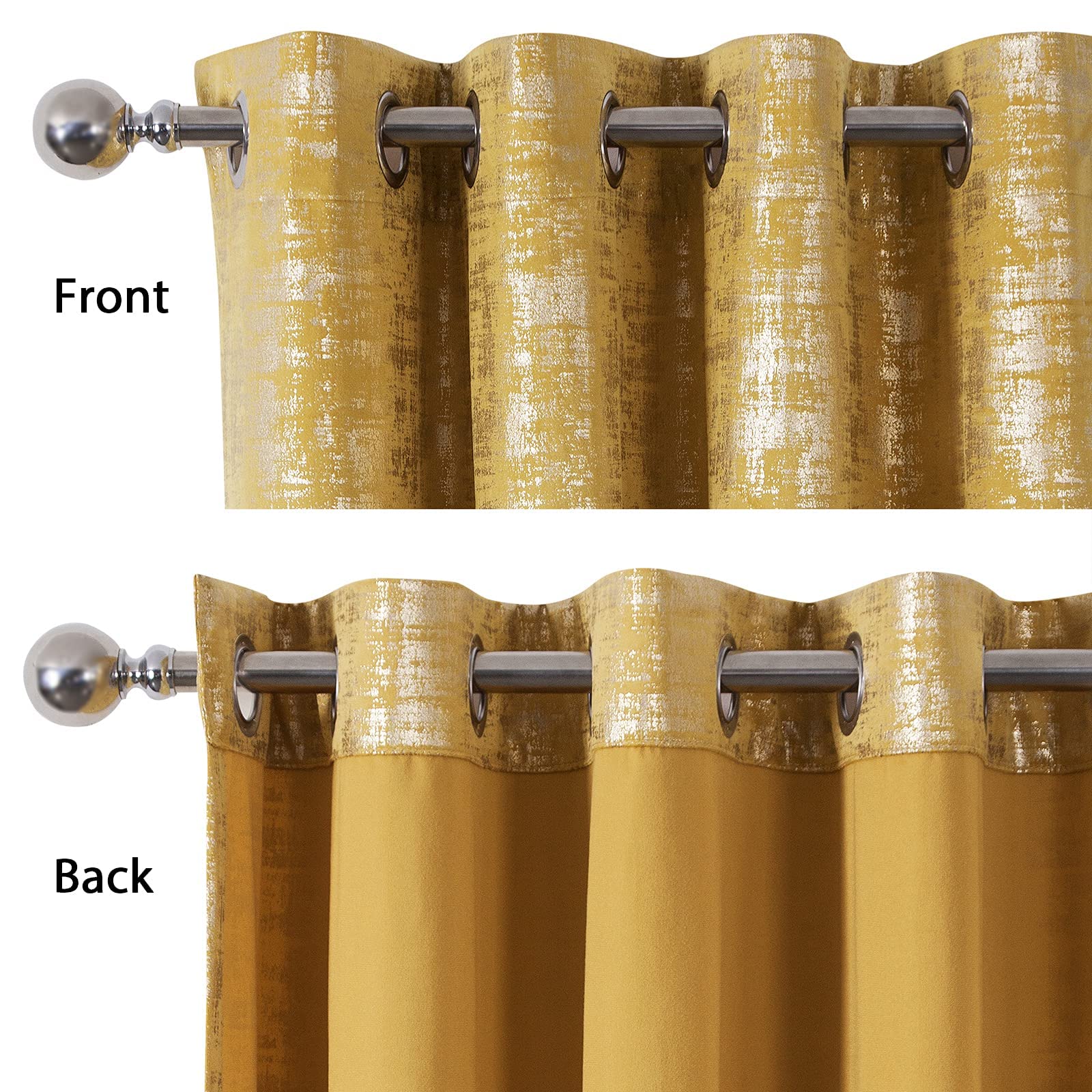 Always4u Yellow Soft Velvet Curtains 95 Inch Length - Luxury Blackout Curtains with Gold Foil Print for Bedroom & Living Room - Set of 2 Panels - Perfect for Home Decor, Privacy & Light Control