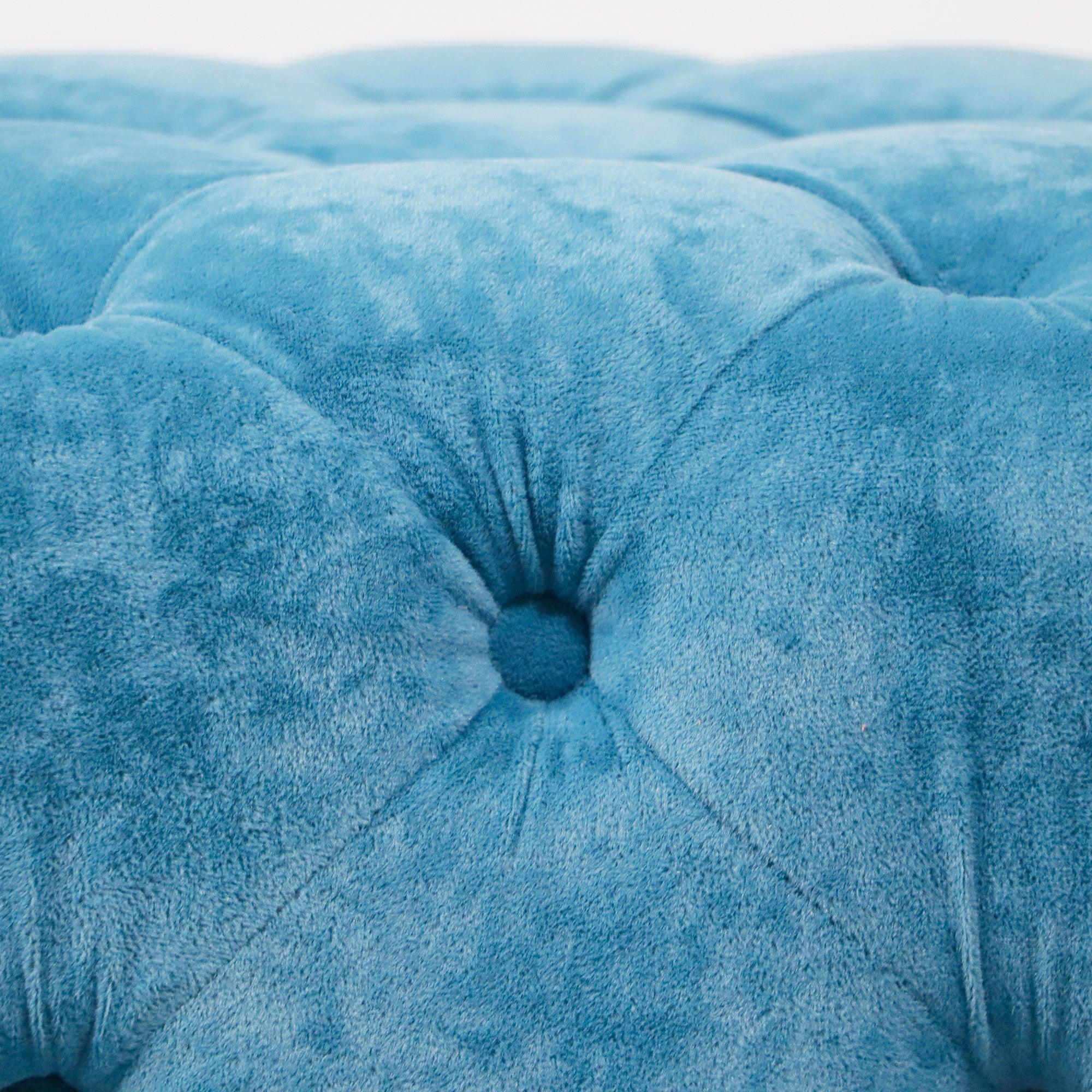 Blue Modern Velvet Upholstered Ottoman - Small End Table & Soft Foot Stool | Dressing Makeup Chair with Comfortable Seat for Living Room, Bedroom & Entryway | Perfect for Lounging, Storage & Home Decor