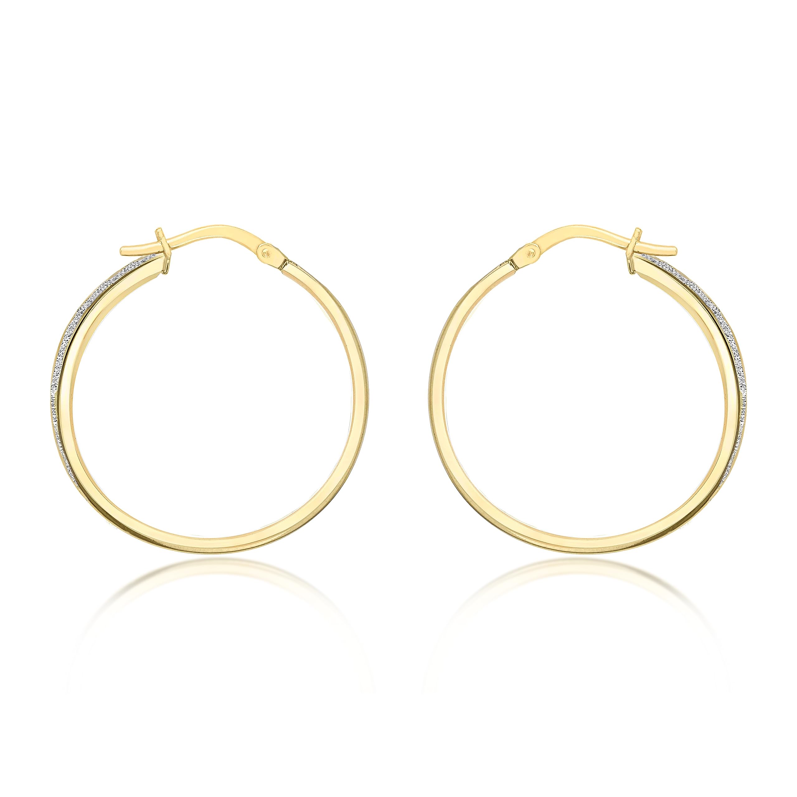 Amazon Essentials 9ct White & Yellow Gold Sparkle Dust Hoop Earrings - Elegant Dangle Hoops for Women, Perfect for Parties, Weddings & Everyday Wear