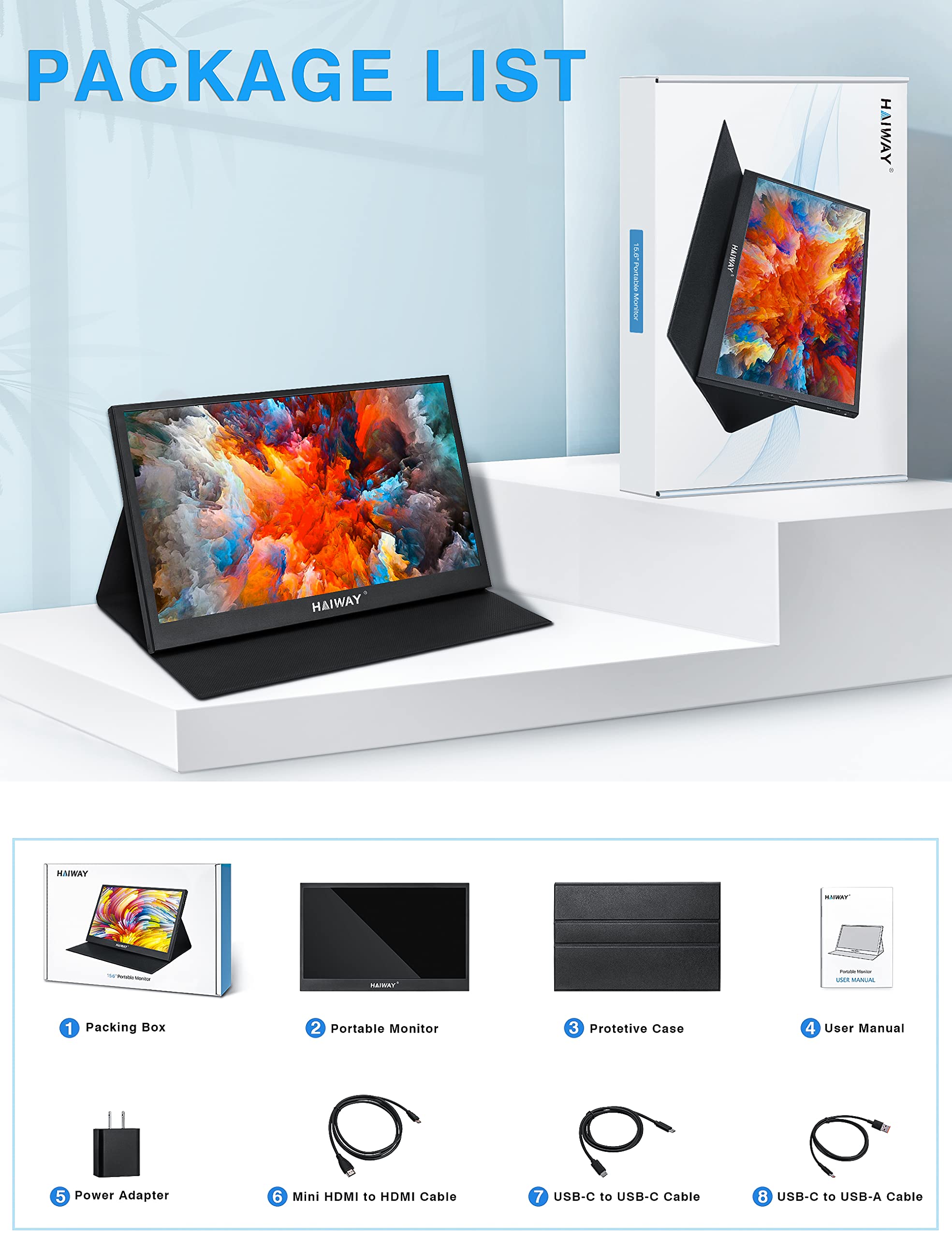 15.6 Inch Portable Monitor - 1080P FHD IPS USB-C HDMI External Second Screen for Laptop, PC, Mac, Phone, PS4, Xbox & Switch - Dual Speakers with Protective Cover - Ideal for Gaming, Work & Travel
