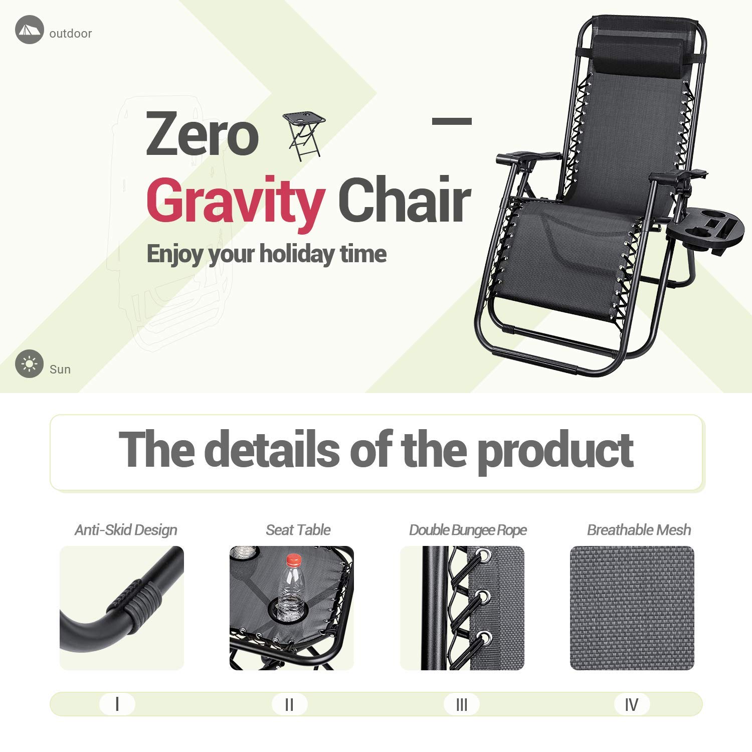 Homall 3-Piece Zero Gravity Lounge Chair Set with Side Table - Patio Folding Recliner, Outdoor Chaise Lounge Chairs for Backyard, Poolside & Camping (Black)