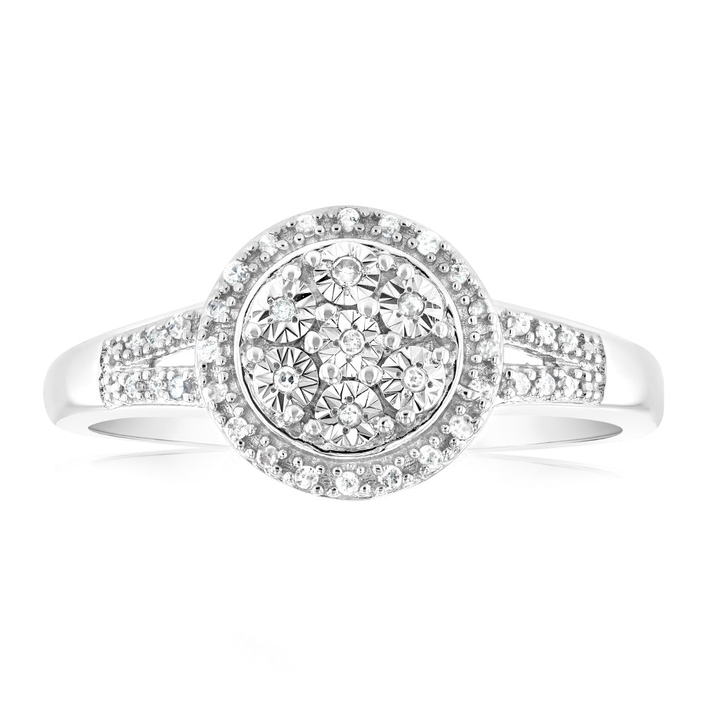 1/10 Carat Diamond Cluster Ring in Sterling Silver - Elegant Wedding, Engagement & Anniversary Jewelry Gift for Women