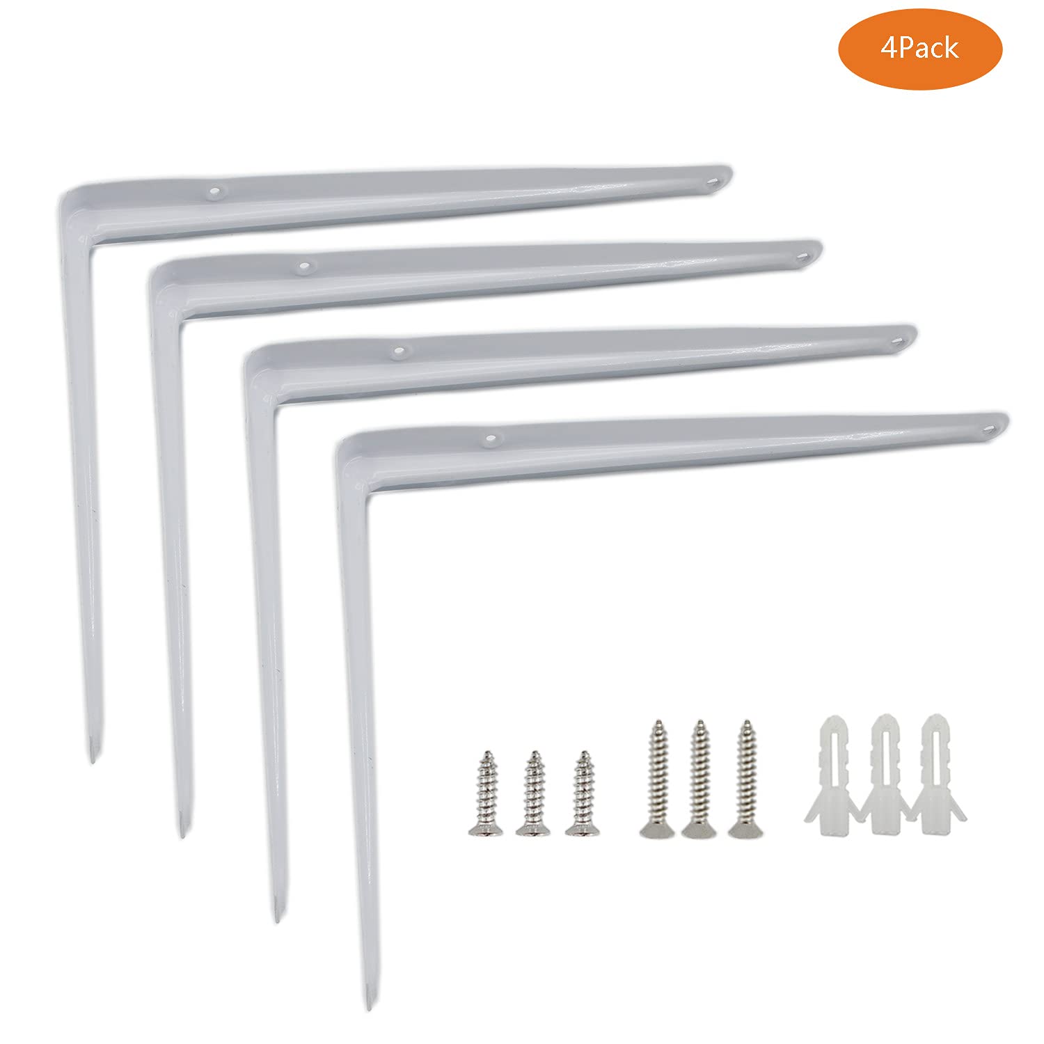 4 Pack Heavy Duty Metal Floating Shelf Brackets - ULIFESTAR Rustic Farmhouse Decorative L-Shaped Shelf Supports with Screws, White - Perfect for Kitchen, Bathroom, Living Room & Home Office Storage Solutions