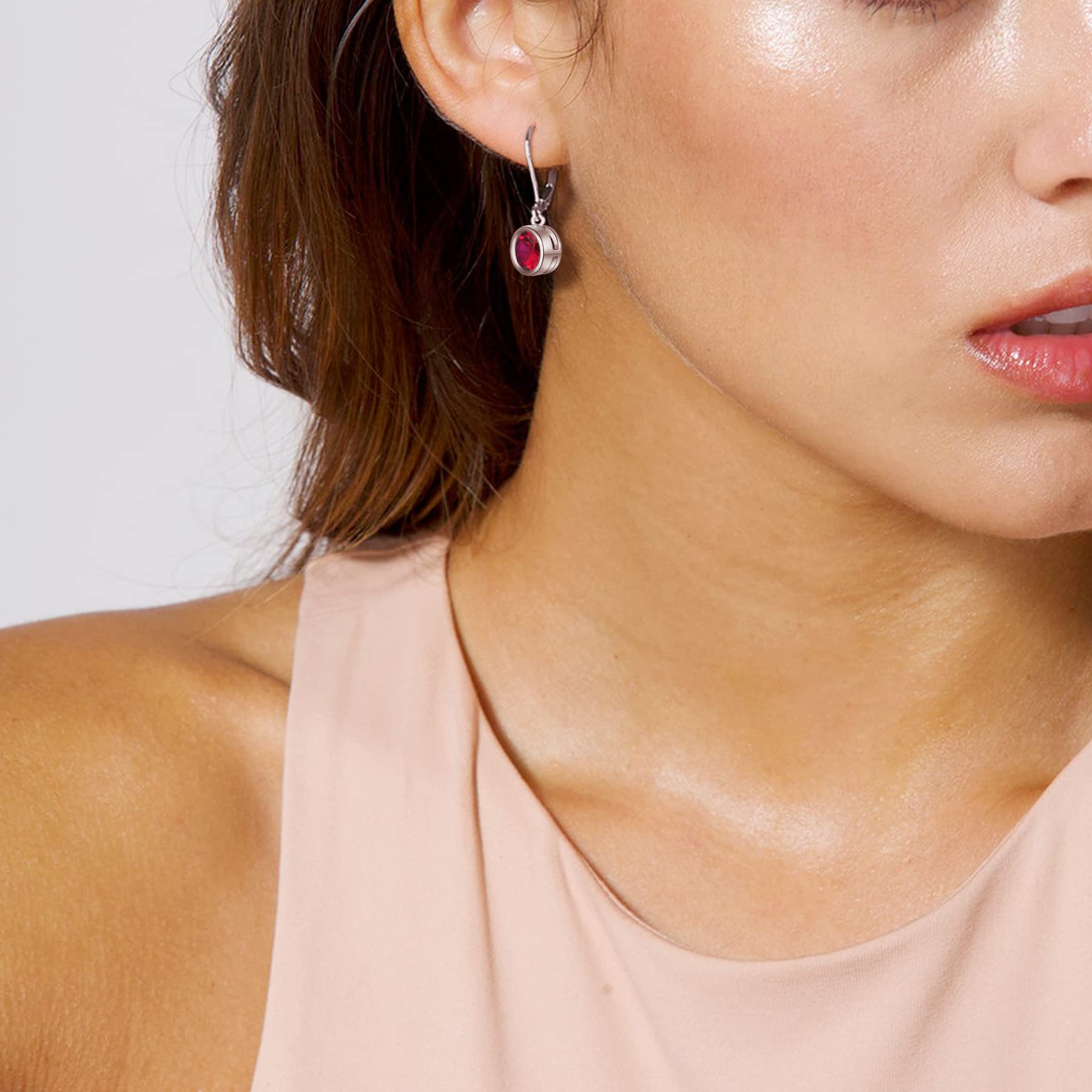 925 Sterling Silver Solitaire Dangle Drop Earrings with Round Cut Birthstone & Leverback - Elegant Women's Jewelry for Weddings, Parties & Everyday Wear
