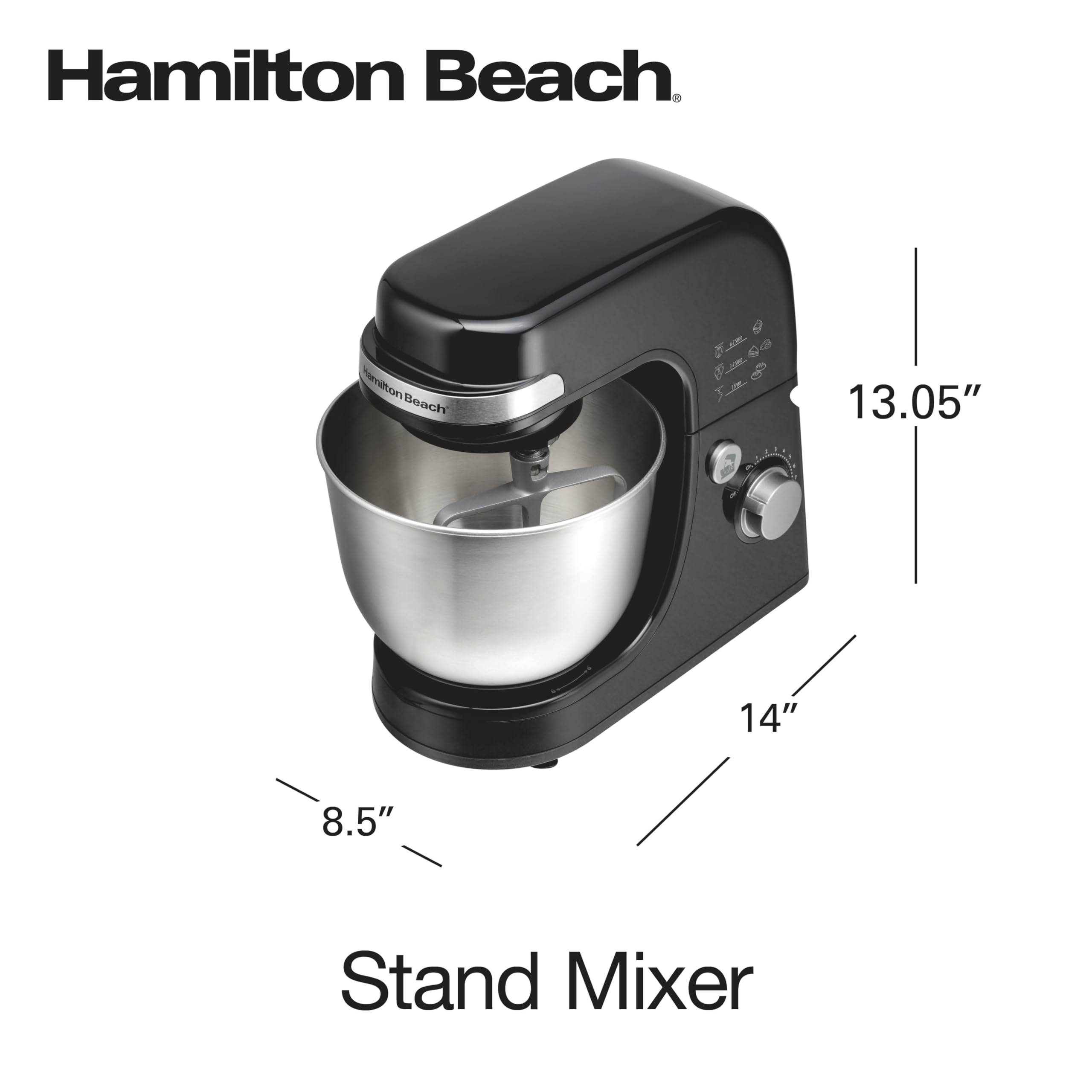 Hamilton Beach 4-Quart Electric Stand Mixer with Dough Hook, Flat Beater & Whisk - 7 Speed Settings & Splash Guard - Perfect for Baking Bread, Cakes & Cookies - Black (Model XYZ123)