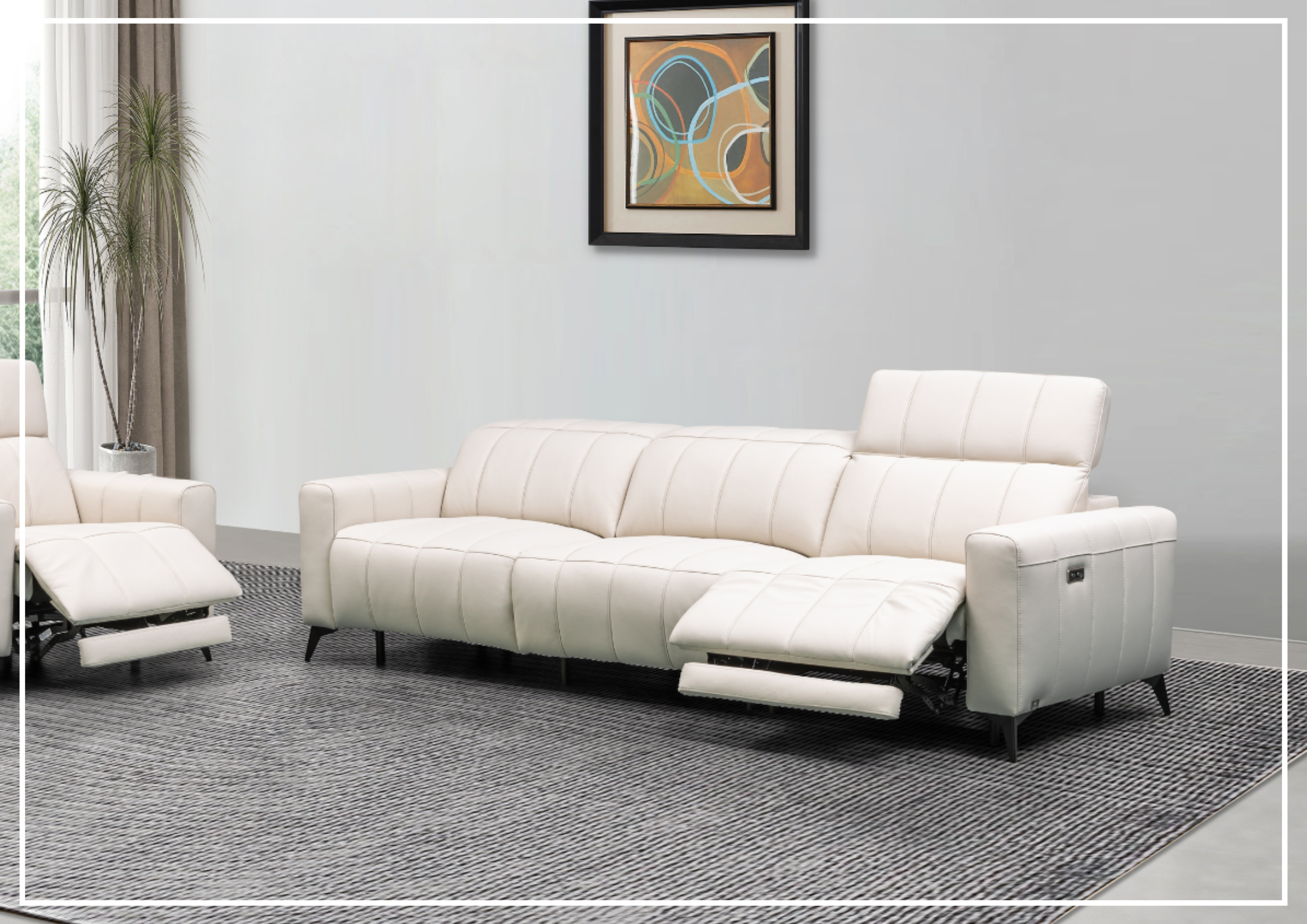 Klaussner Capri 3-Seater Beige Leather Power Reclining Sofa - Modern Living Room Furniture for Home Theater & Relaxation