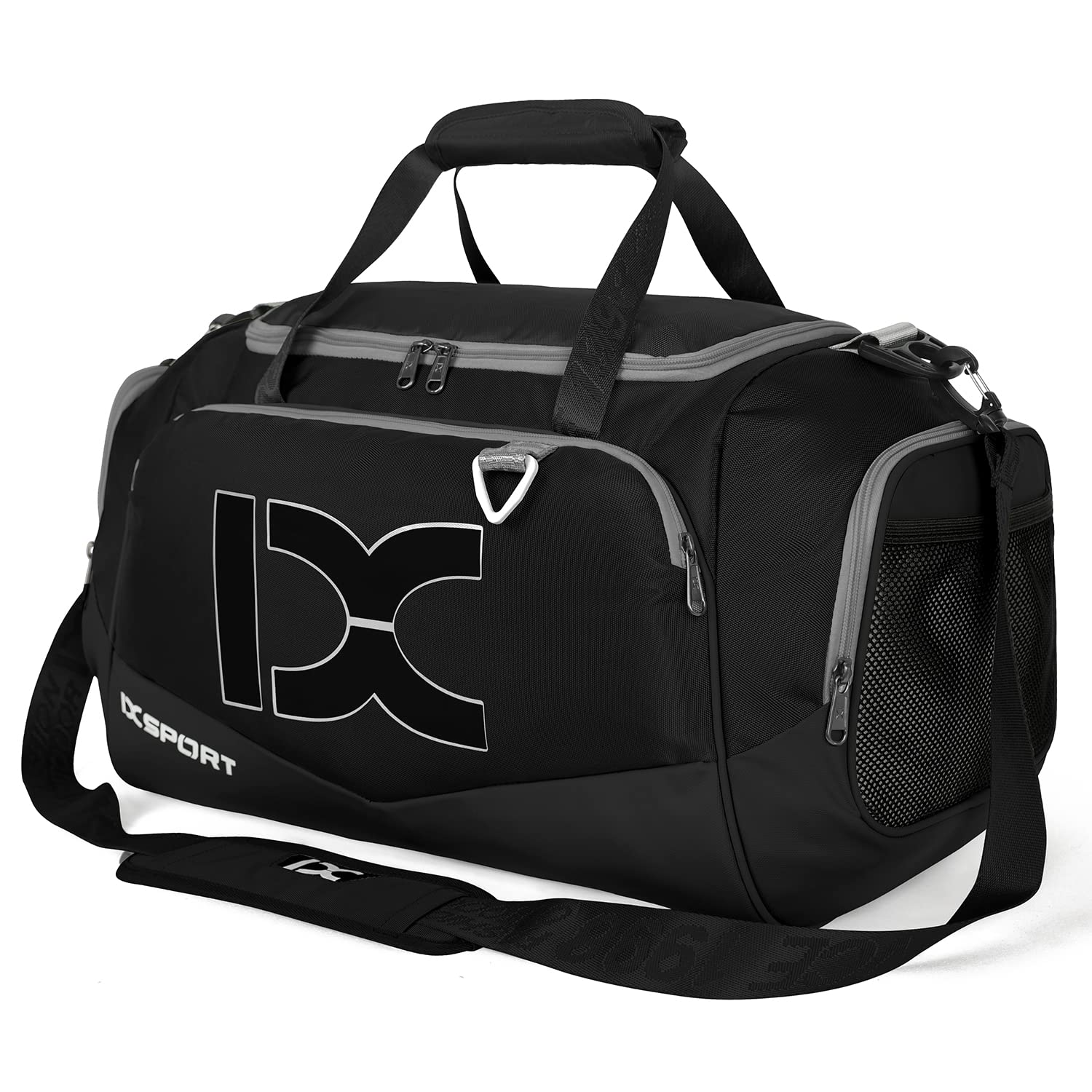 **INOXTO 40L/55L Waterproof Gym Bag for Men & Women - Sports Duffel with Wet/Dry Pocket & Shoe Compartment - Ideal for Fitness, Swimming, Travel & Workout (Black/White, 40L)**