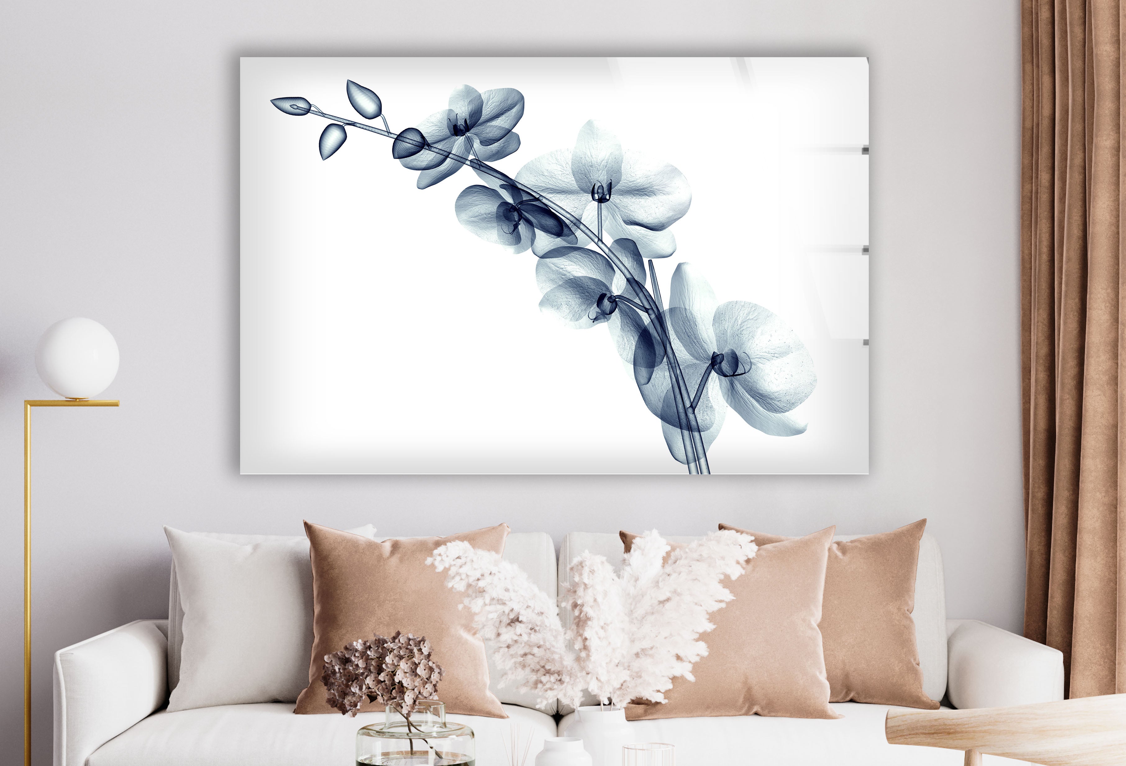 Blue Orchid Wall Art - Elegant Transparent Floral Glass Decor for Living Room, Bedroom & Office | Modern Home Decoration Gift Idea