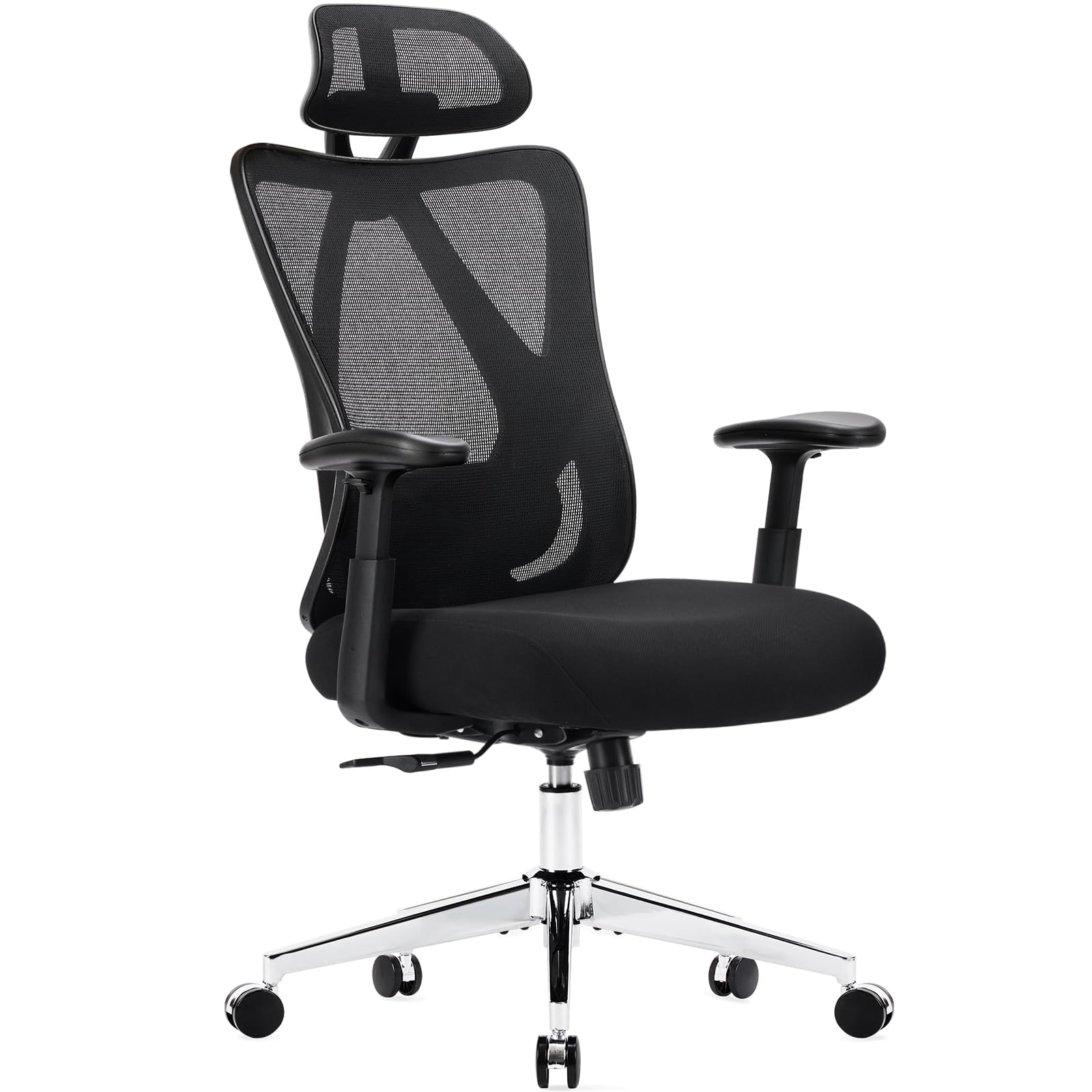 Ergonomic Office Chair High Back Mesh Computer Gaming Chair with Wide Cushion - Adjustable Lumbar Support, Headrest & 360° Swivel - 2D Armrests & 135° Tilt - Modern Black for Home Office, Gaming & Workspace Comfort