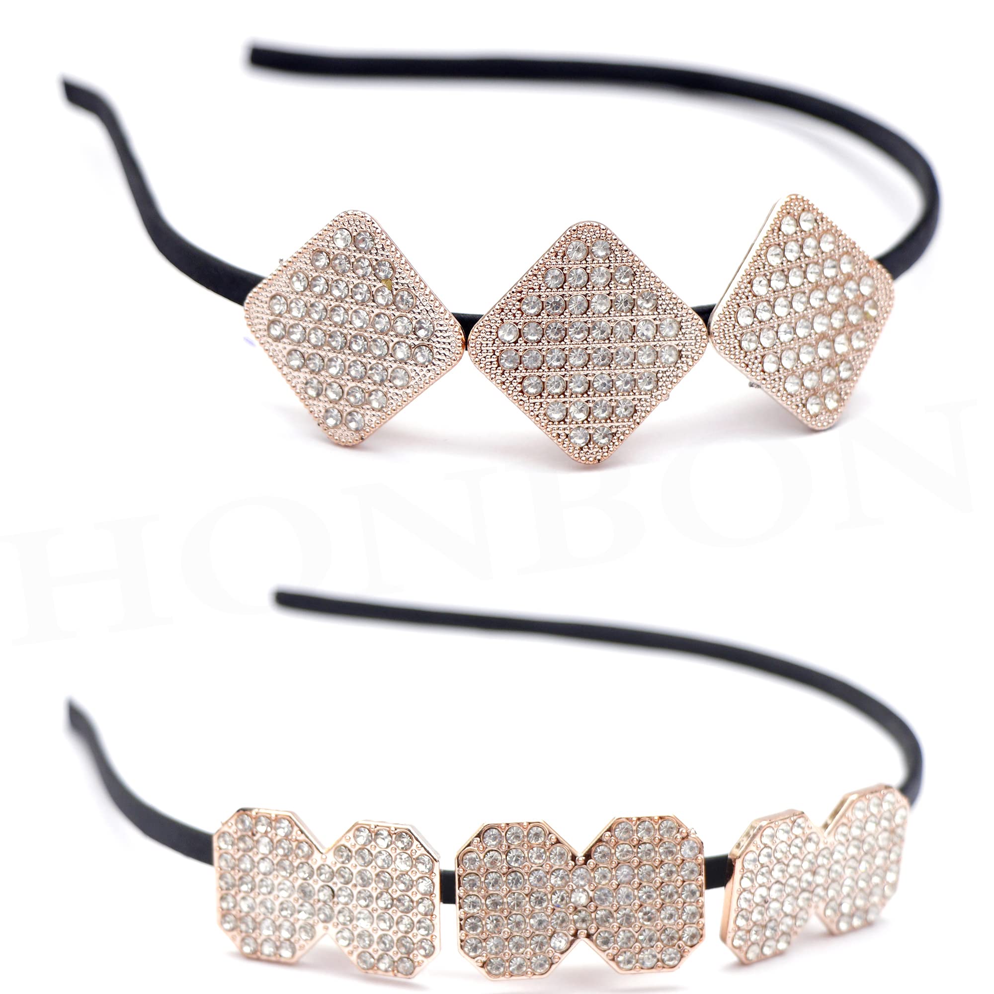 **Honbon Crystal Rhinestone Headbands – Shiny Beaded Hair Accessories for Women & Girls (2-Piece Set) – Perfect for Weddings, Bridesmaids, and Special Occasions**
